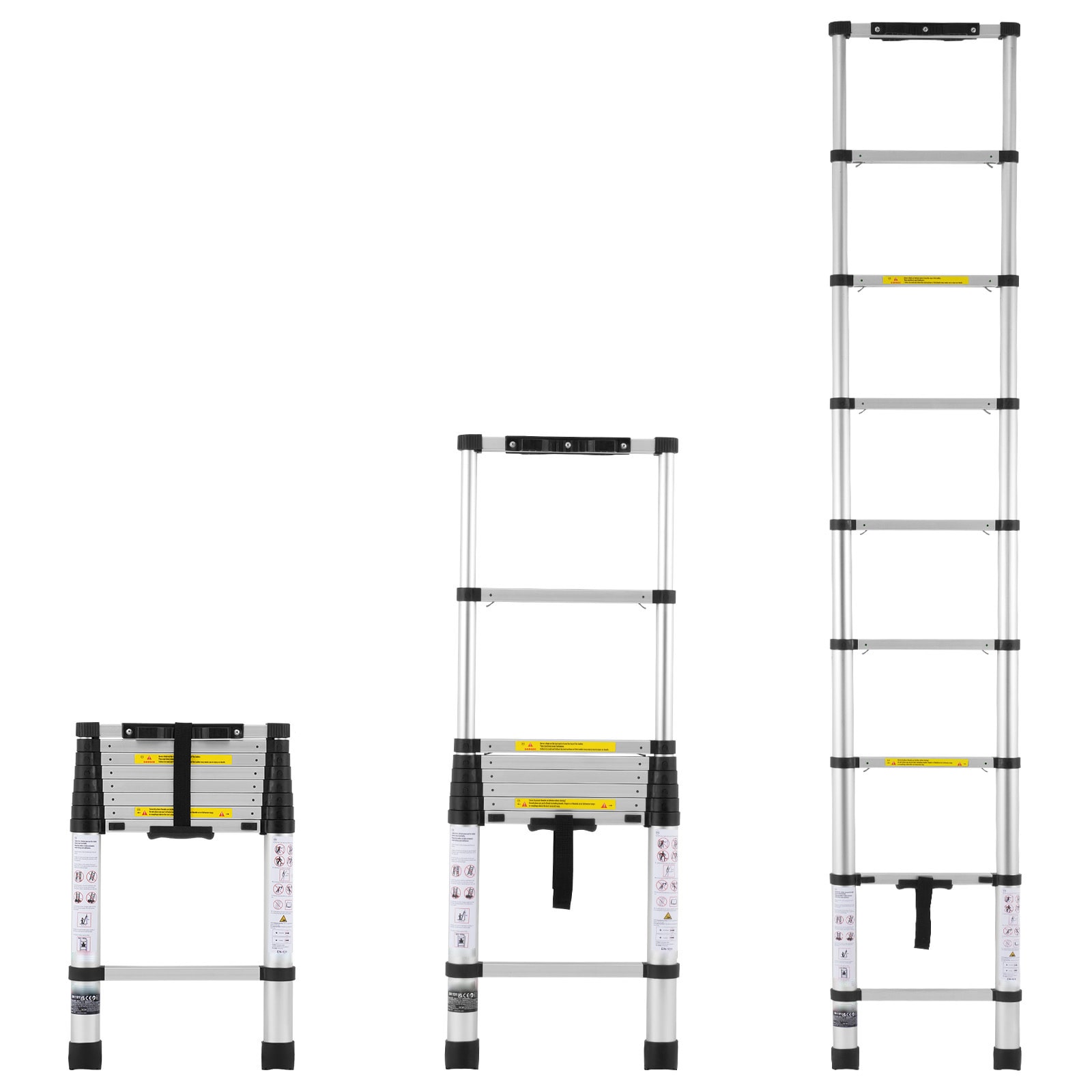 VEVOR Telescoping Ladder 8.5FT Aluminum Lightweight Extension Ladder One-button Retraction Collapsible Ladder 375 LBS Capacity with Non-slip Feet Portable Compact Ladders for Home RV Loft #SCSSLTNLSLK805991V0