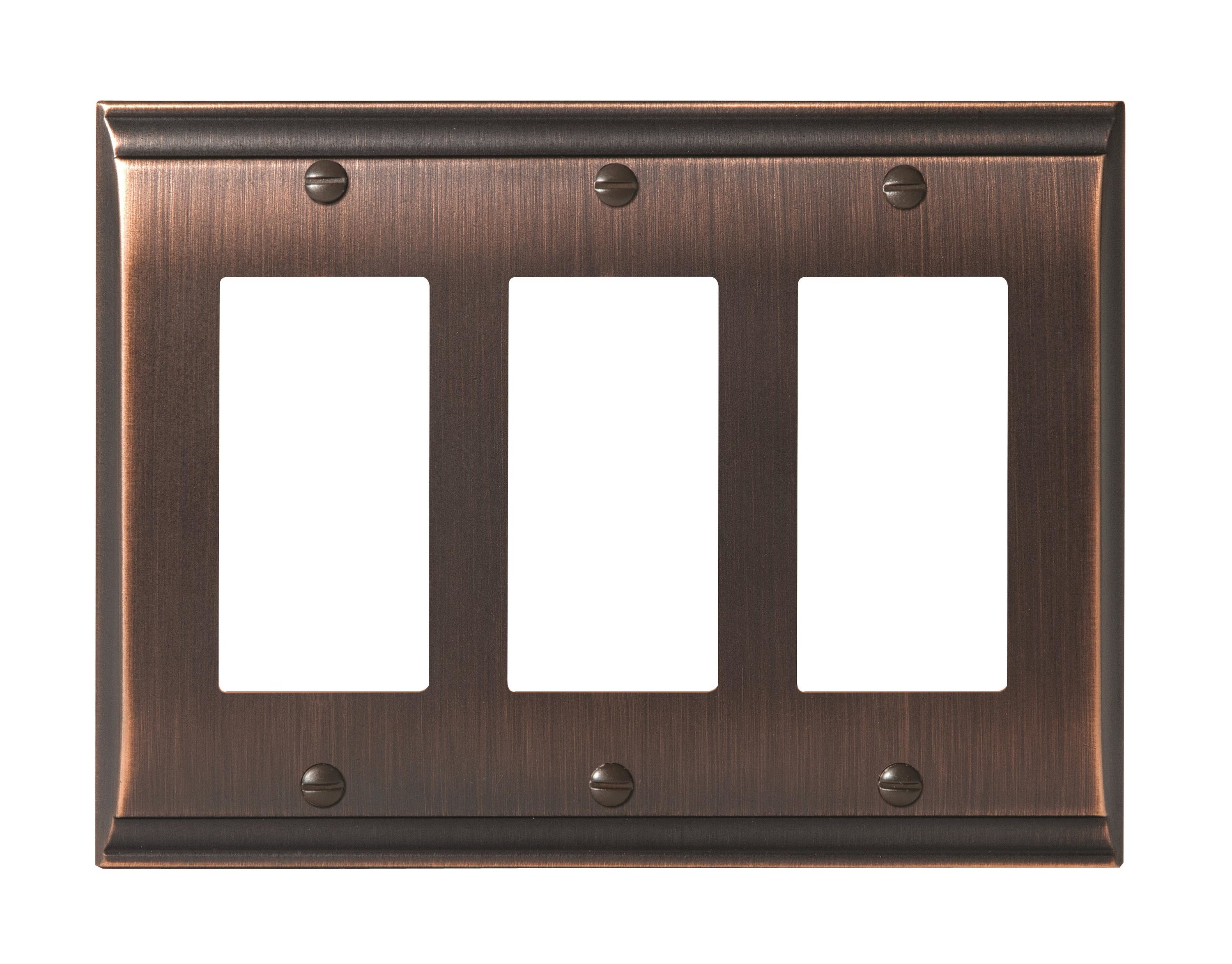 Amerock 1906992 3 -Gang Standard Size Oil Rubbed Bronze Zinc Indoor Decorator Wall Plate