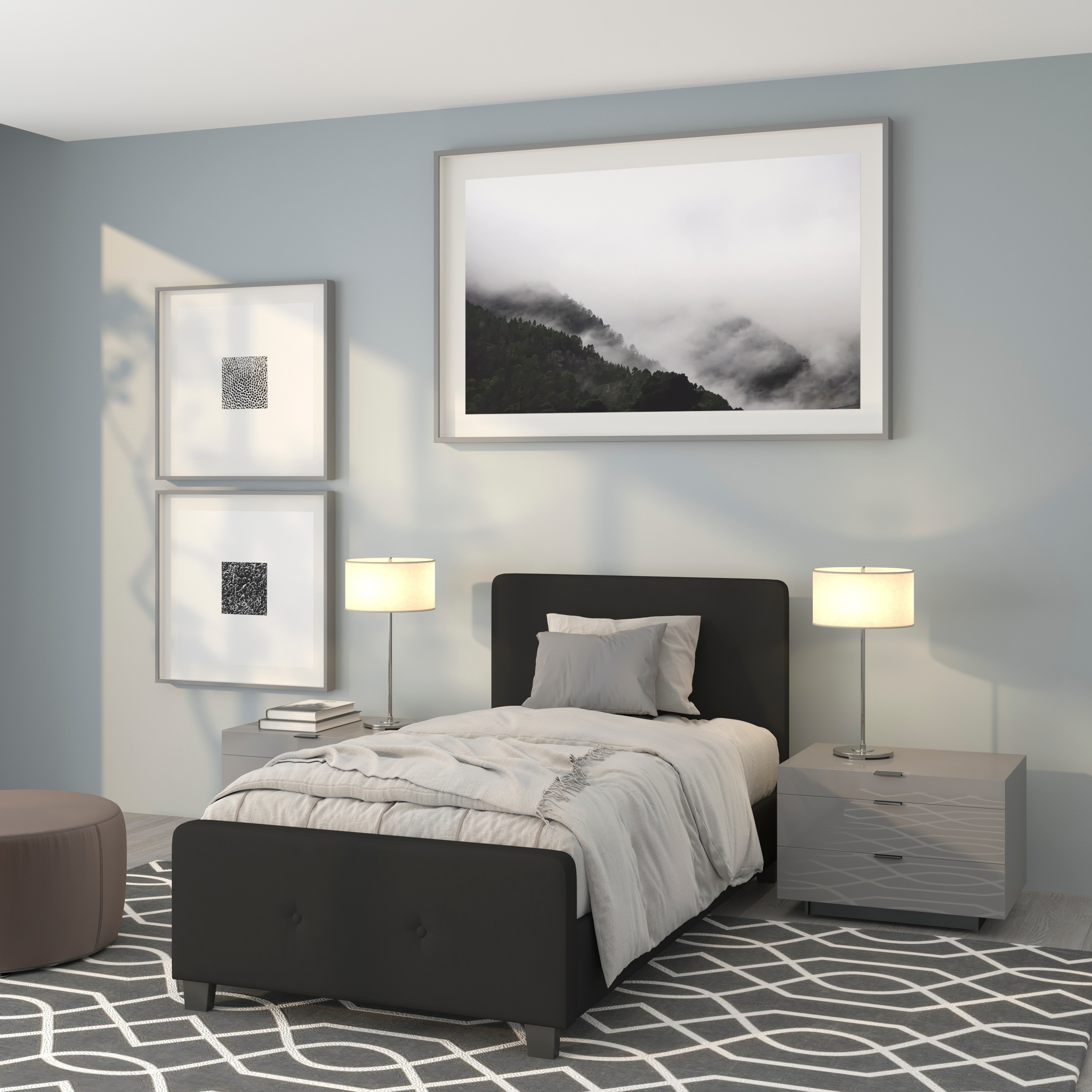 Flash Furniture 889142255031 Tribeca Black Twin Upholstered Platform Bed