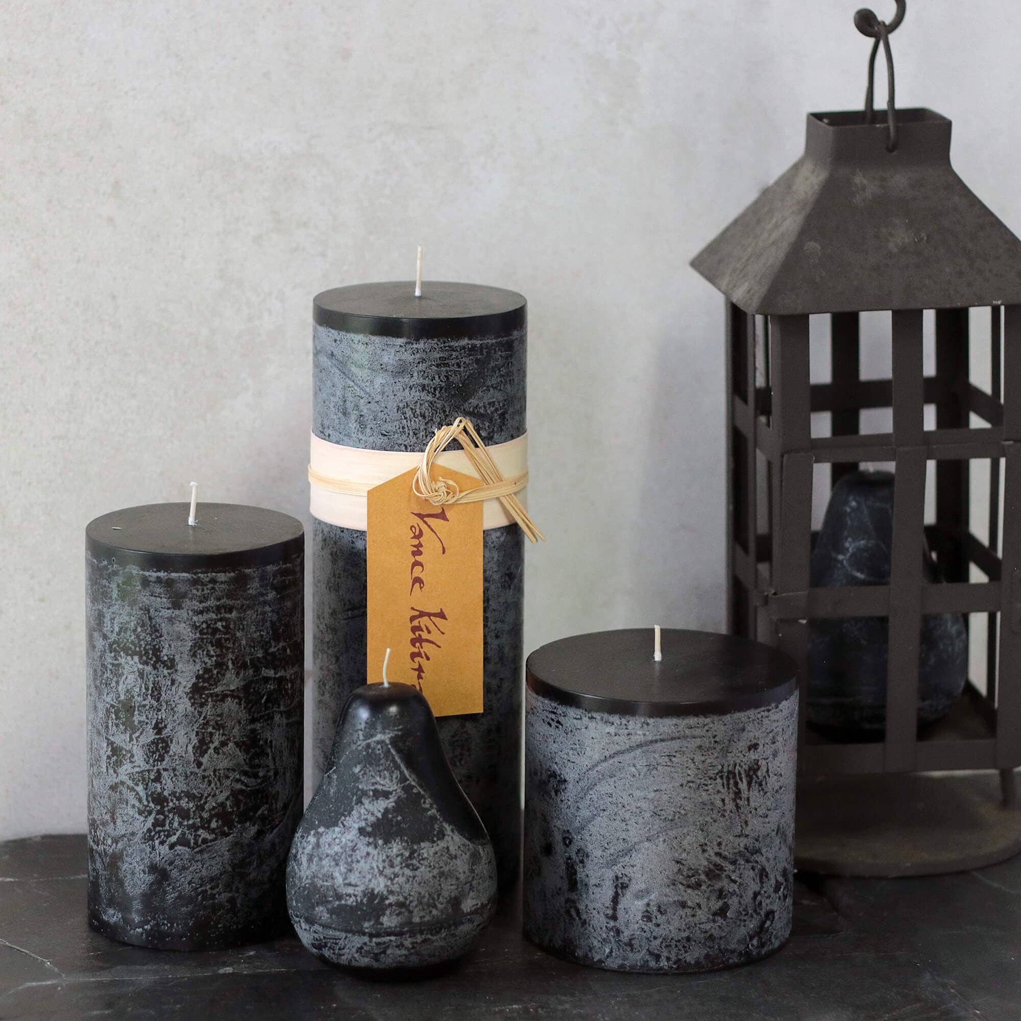 4.25" Distressed Black Eco-Friendly Pillar Candle