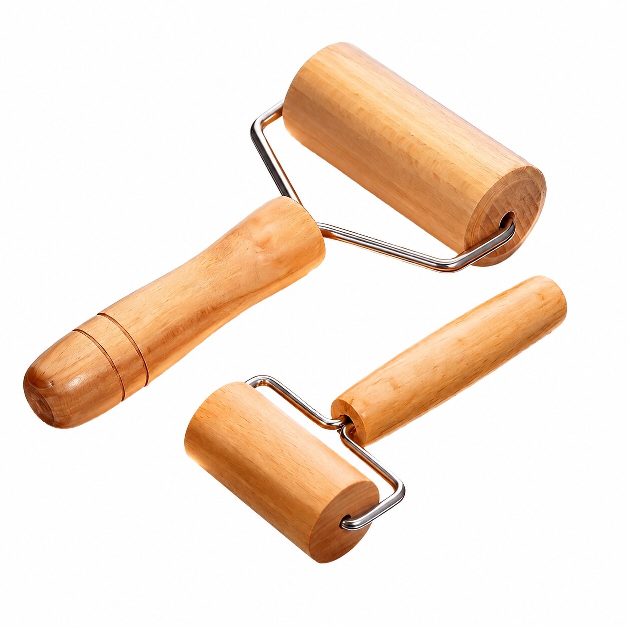 Aoibox  2 Pack Small Wooden Rolling Pin Set with Stainless Steel Mini Dough Rollers for Pastry Pizza Cookies