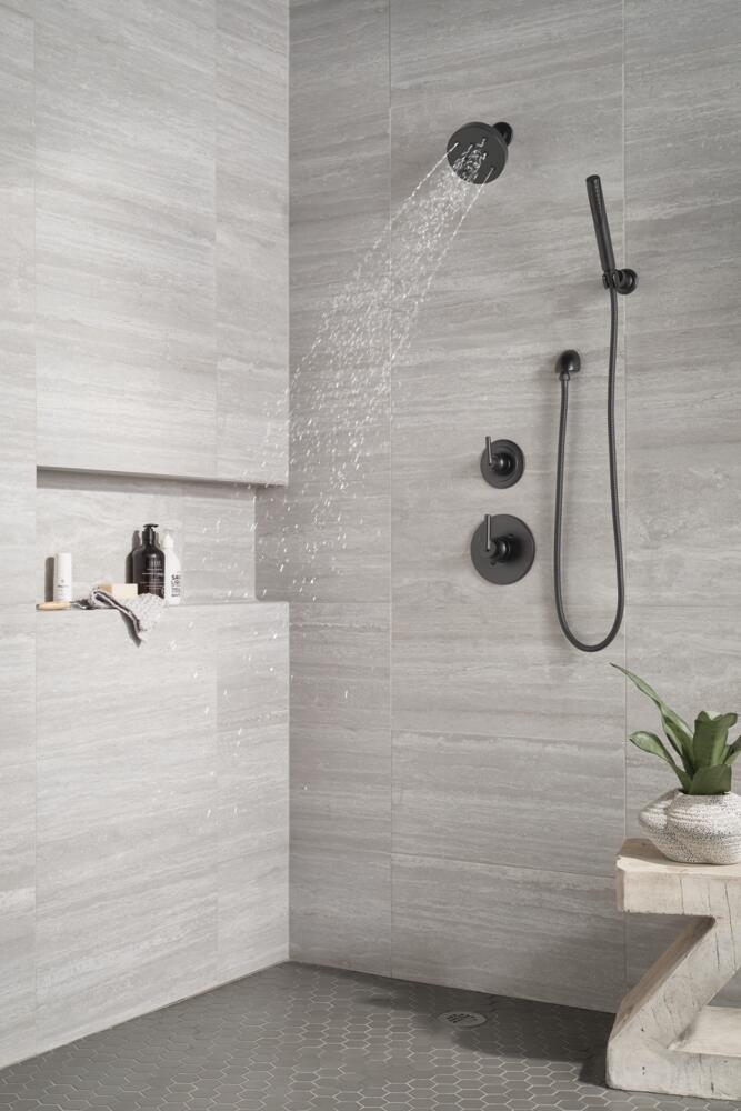 Shop Delta Trinsic 3-Setting Matte Black Shower System with Shower Head, Handheld  Shower, Handle, Diverter, Valve, and Trim Kit at