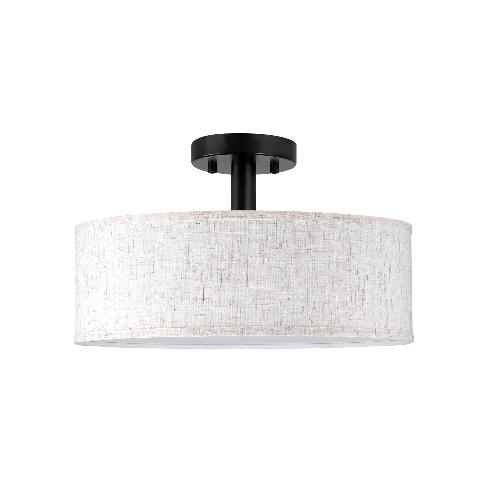 IUEST  15 Inch Drum Black 3 Light Semi Flush Mount Close to Ceiling Light Fixture with Linen Fabric Shade for Bedroom Living Room Dining Room
