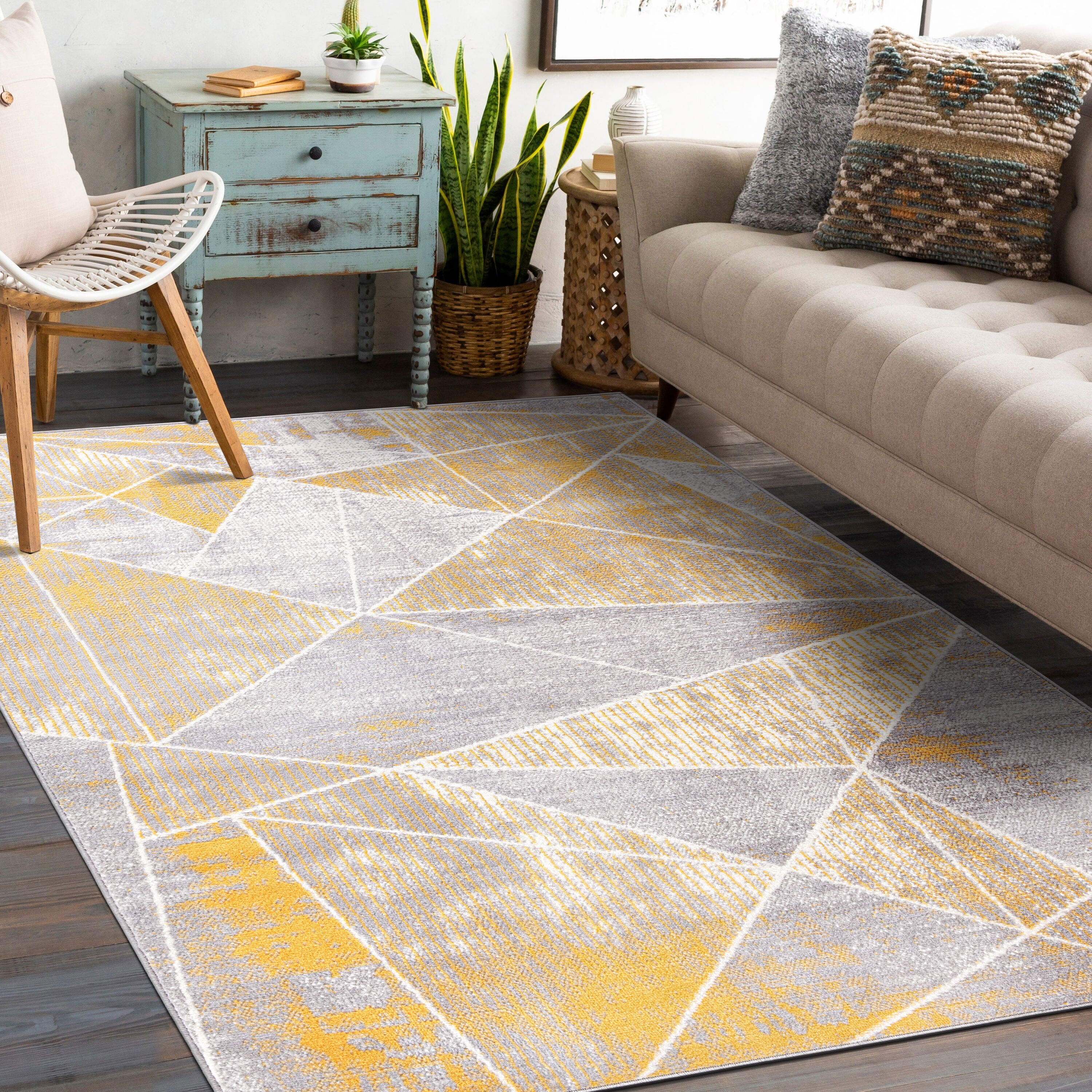 World Rug Gallery 2083YELLOW8X10 Durham 8 X 10 Yellow Indoor Geometric Mid-century Modern Area Rug