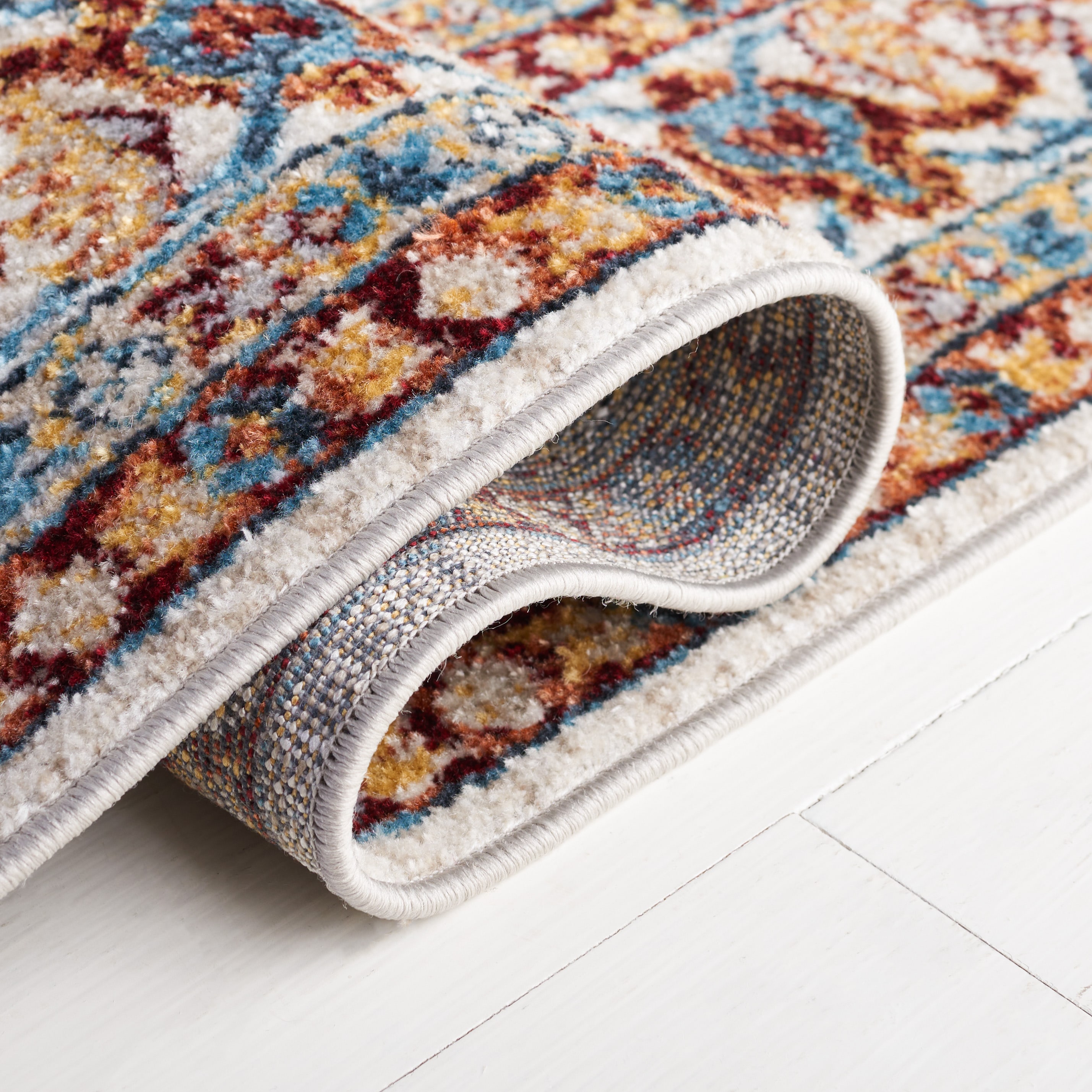 Reversible Bayside Blue Synthetic 8' x 10' Easy-Care Area Rug