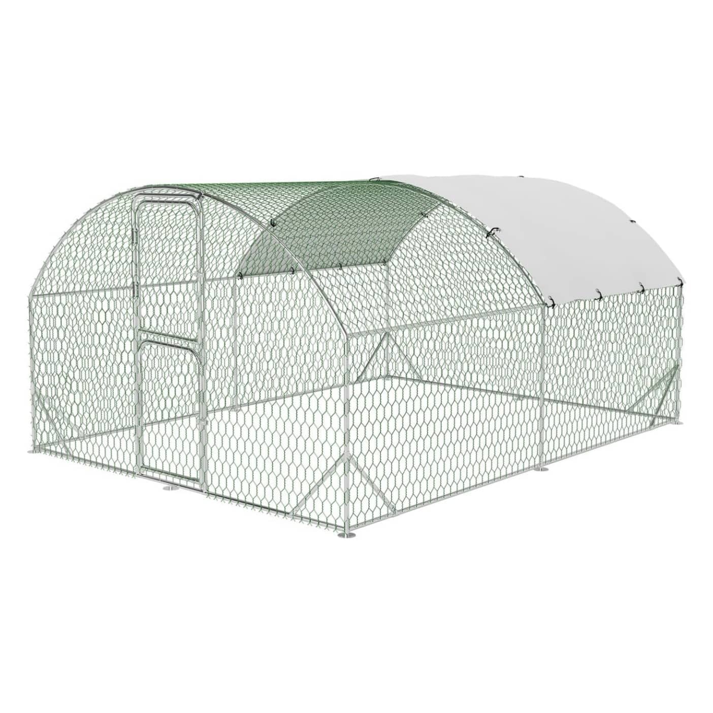Qeetex BY01-PPG-334DWNPY Large Metal Chicken Coop Metal Chicken Run with Reinforced Triangle Support Double Doors Outdoor Walk in Poultry Cage for Yard