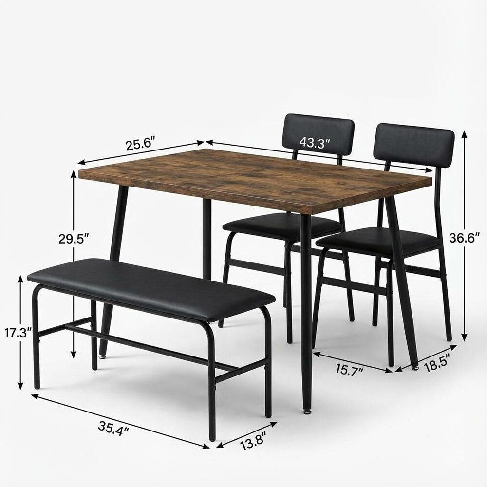 Garvee Dining Table Set for 4 with Wood Table Upholstered Bench and 2 ...