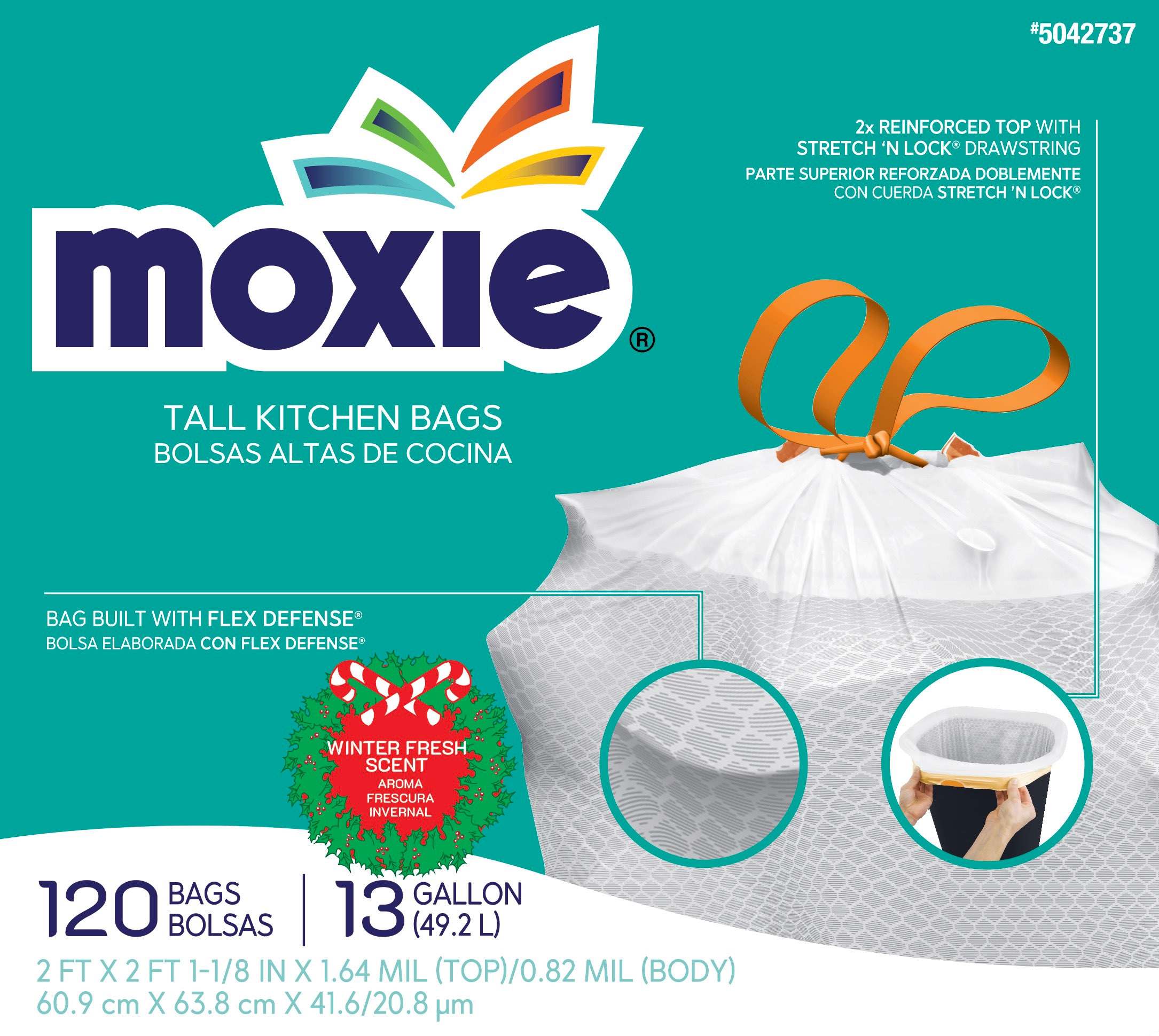 MOXIE 13-Gallons Eucalyptus and Peppermint White Plastic Kitchen Drawstring Trash  Bag (120-Count) in the Trash Bags department at