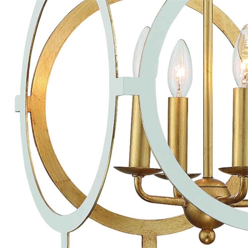 Odelle Matte White and Antique Gold 4-Light Geometric Chandelier