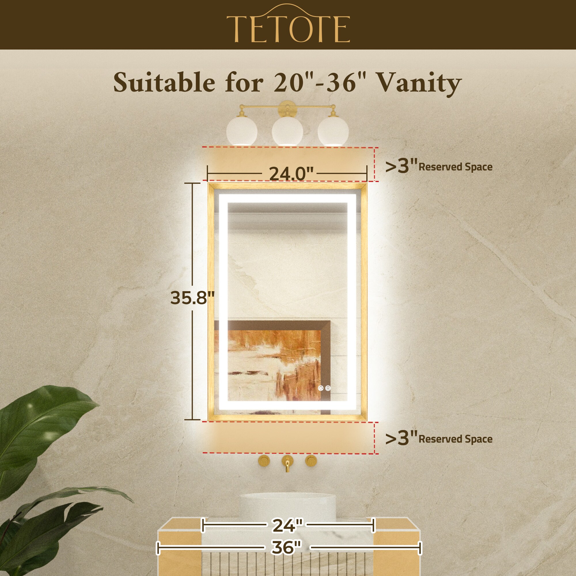 TETOTE LSC-TE-2436GD-B66 Framed-Bath-Mirrors - View #3
