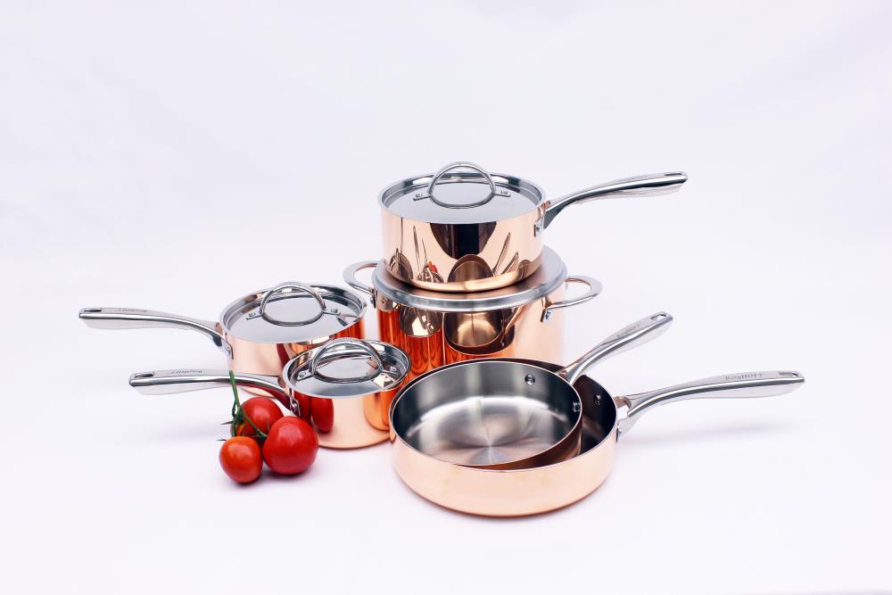 BergHOFF Copper Tri-Ply 13Pc Cookware Set, Polished, Hammered