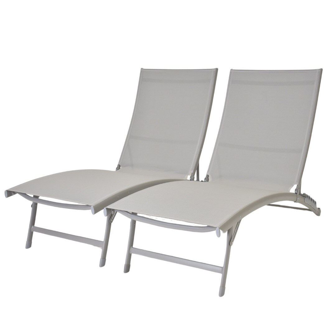 Vivere CWTL2-RP Clearwater Set of 2 Stackable Gray Aluminum Frame Stationary Chaise Lounge Chair with Gray Sling Seat