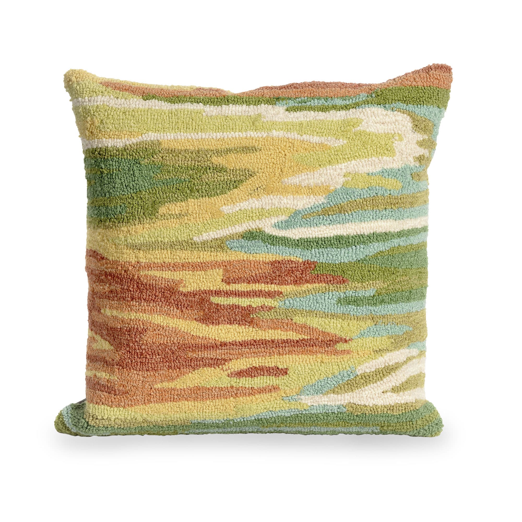 Watercolor Green Hand Hooked Indoor/Outdoor Pillow 18" x 18"