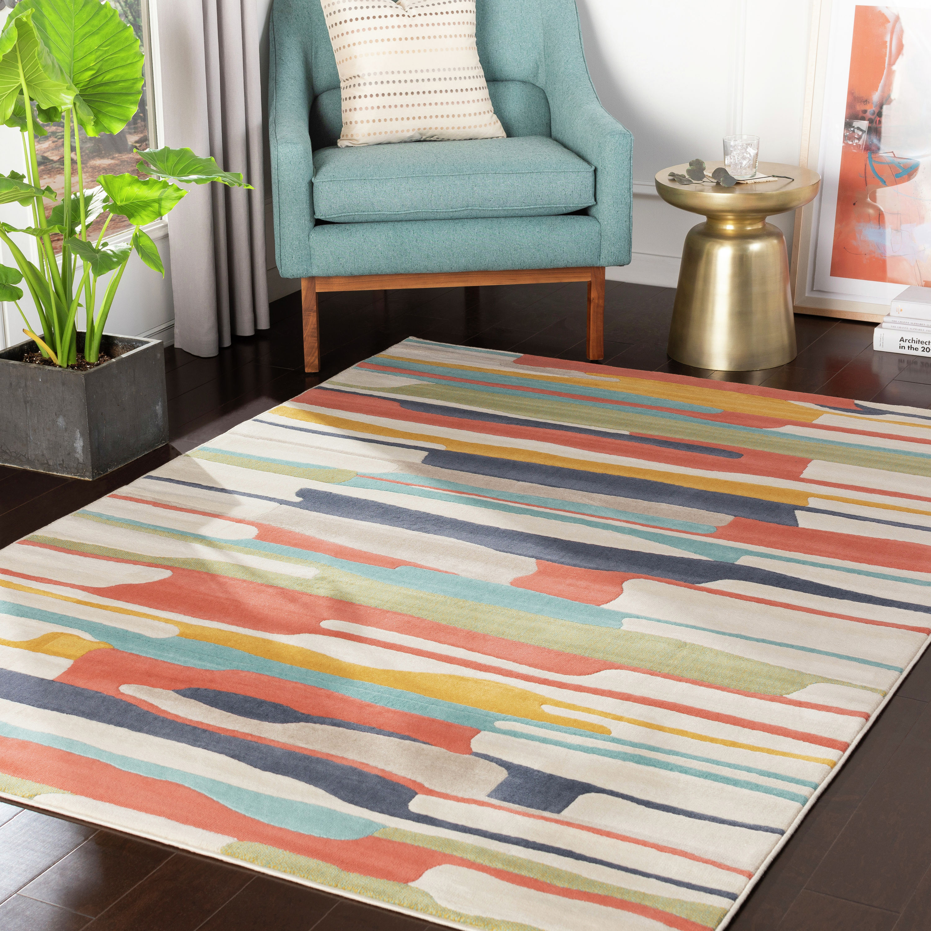 Livabliss CIT2339-2773 City 2 x 8 (ft) Polypropylene Coral Rectangular Indoor Abstract Mid-Century Modern Runner rug