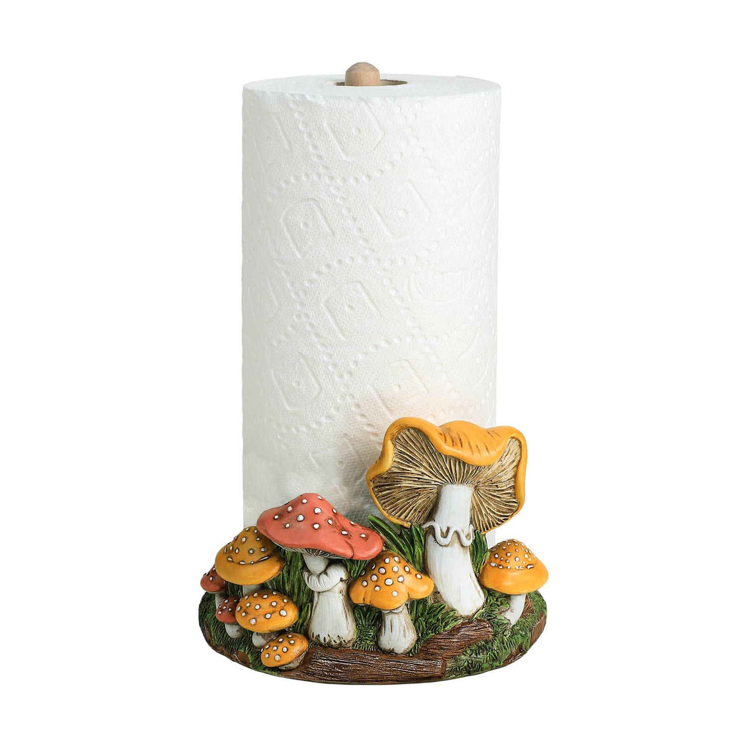 Aoibox  Retro Mushroom Pattern Resin Paper Towel Holder Stand for Kitchen Countertop with Wooden Rods 7 x 7 x