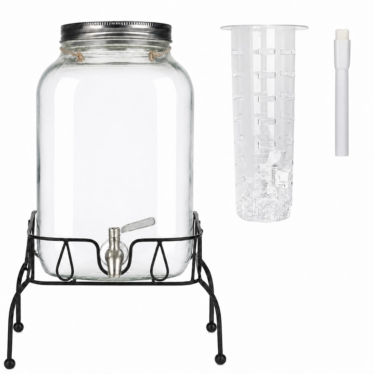 Aoibox  2 Gallon Glass Beverage Dispenser with Stand Ice Cylinder Stainless Steel Spigot and Chalkboard Label