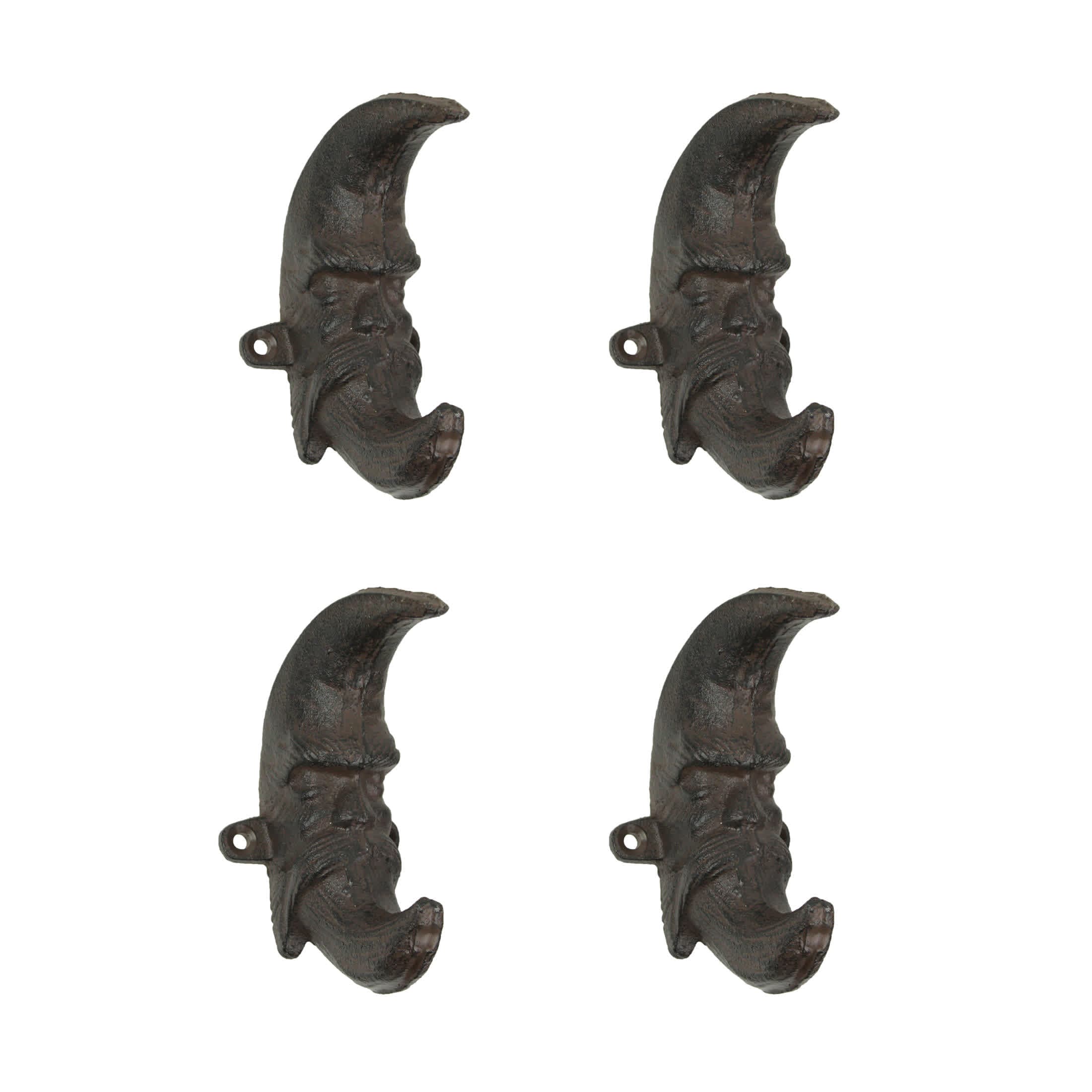 Upper Deck Brown Cast Iron Moon Face Wall Hanging Coat Hook Towel Hanger Home Decor Set of 4 #UD-UX4460-SET