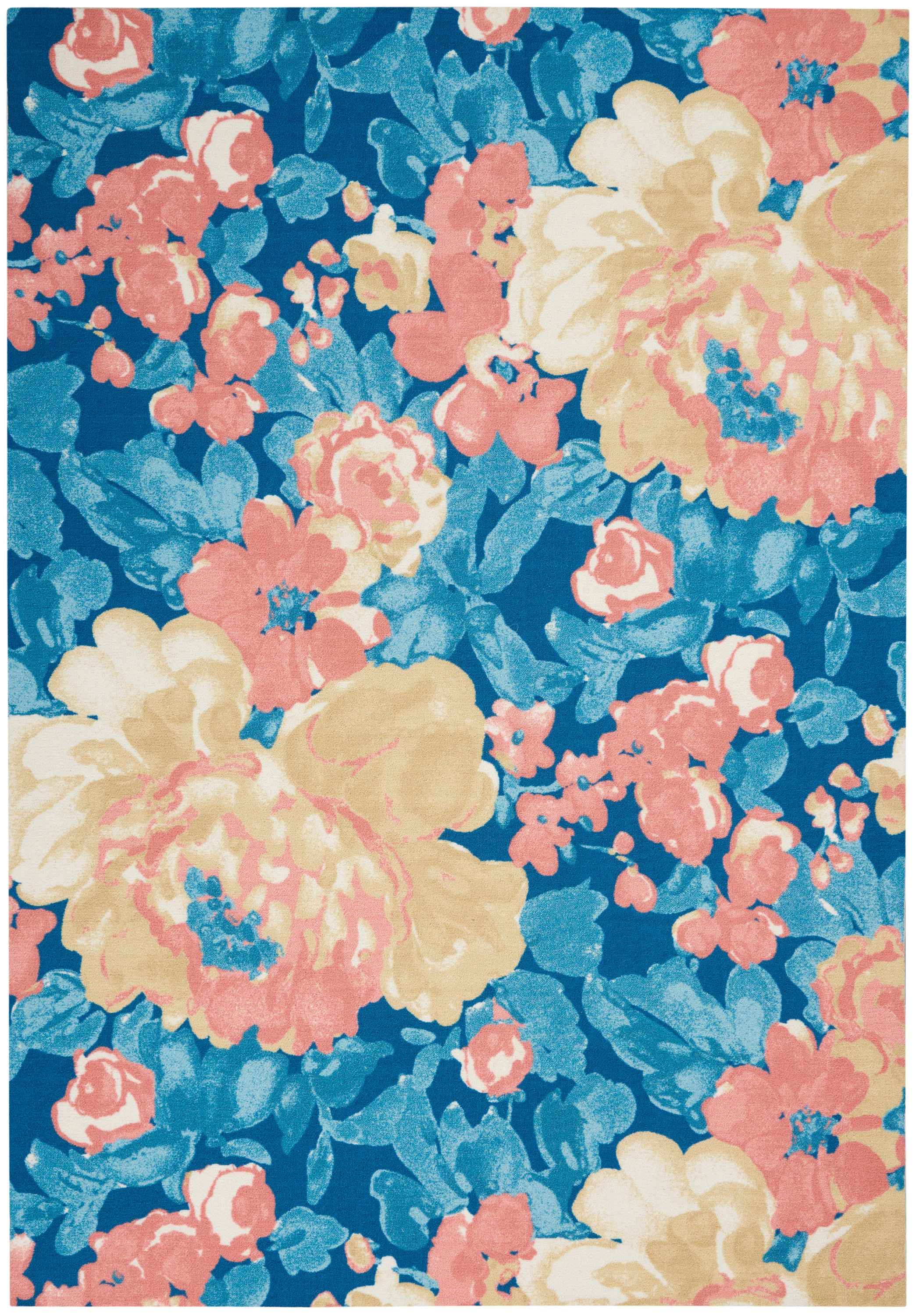 Handmade Blue Floral Synthetic 5' x 7' Rectangular Rug