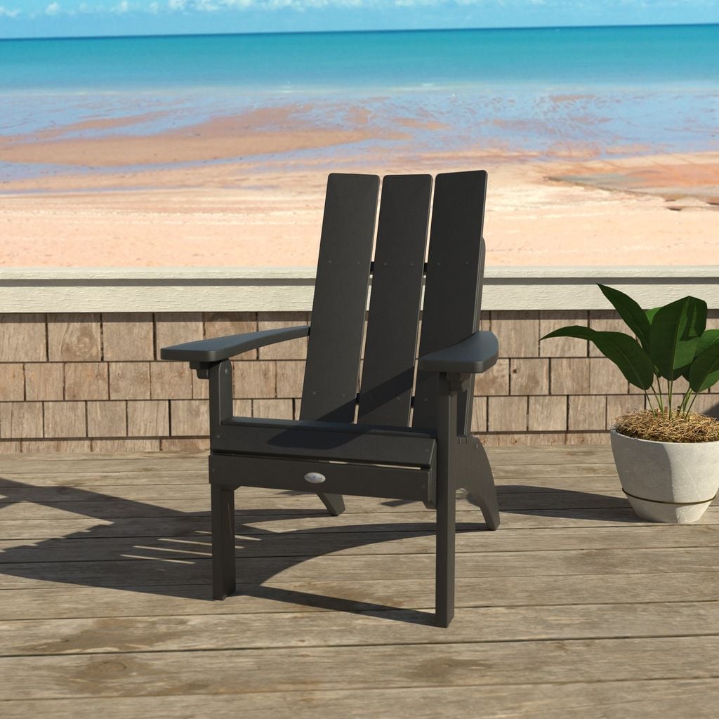 highwood BV-CHRADC2-BSA The Corolla Black Sand Poly-lumber Frame Stationary Adirondack Chair with Slat Seat