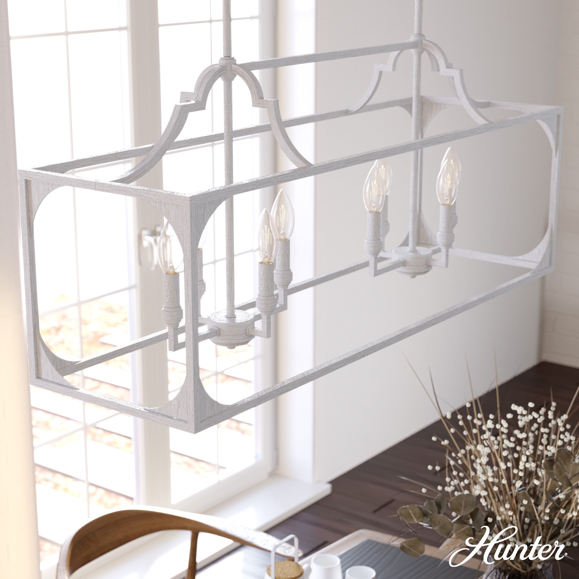 Hunter Highland Hill 8-Light Distressed Gold Traditional Led Bare Bulb Chandelier