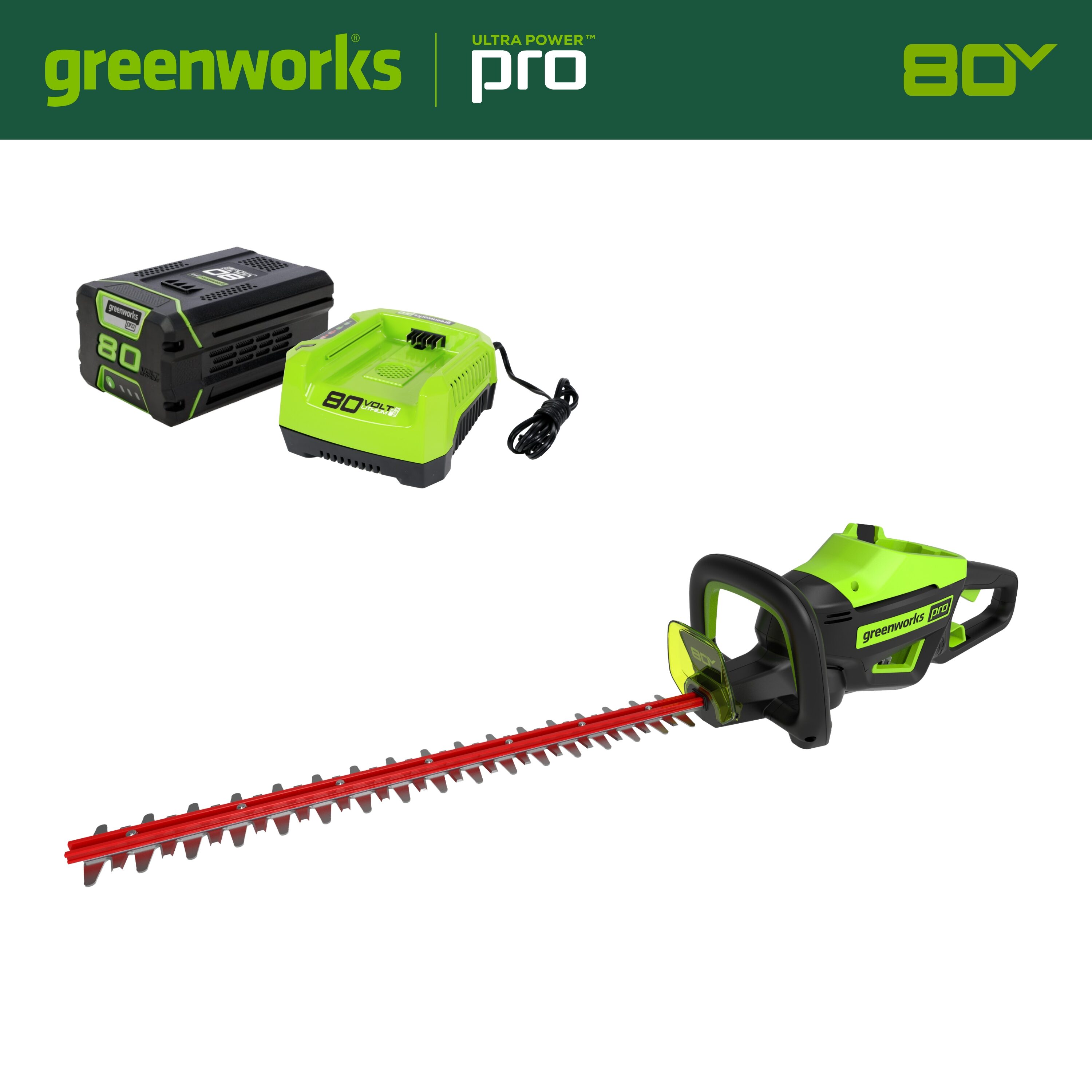 80v 26-in Brushless Gen III Hedge Trimmer with 2 Ah Battery and 4A Charger | - Greenworks HT80L212