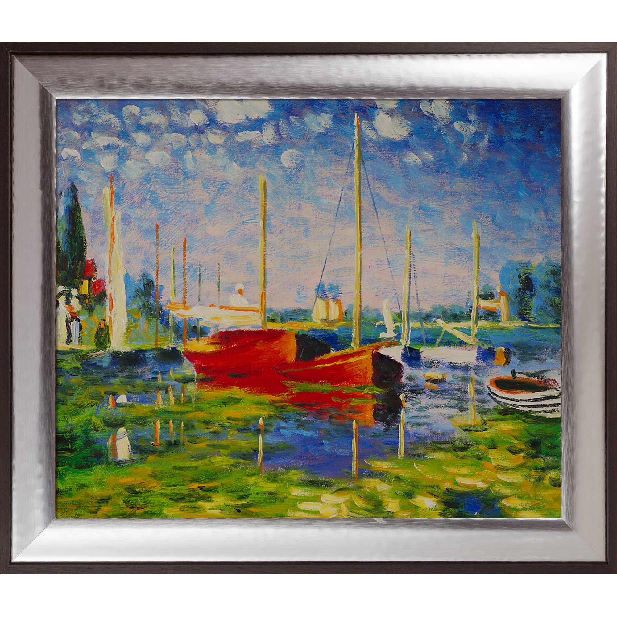 Red Boats Argenteuil Hand Painted Claude Monet Oil Painting Wall Art 24x20" 