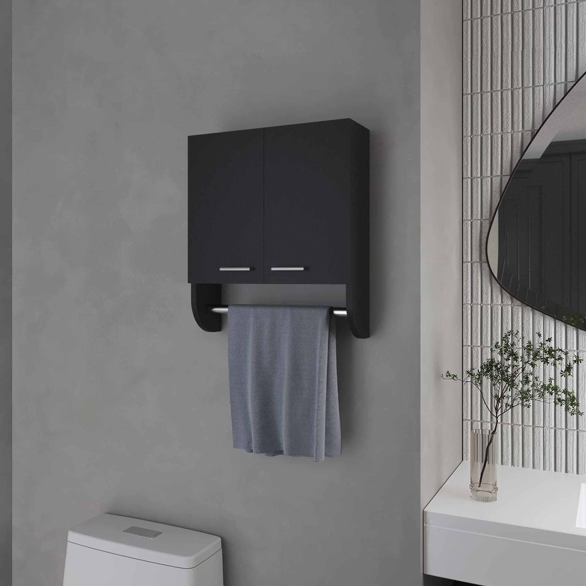 HyperDrop Cart Melamine Wall Mount Medicine Cabinet with Towel Bar for Bathroom Storage
