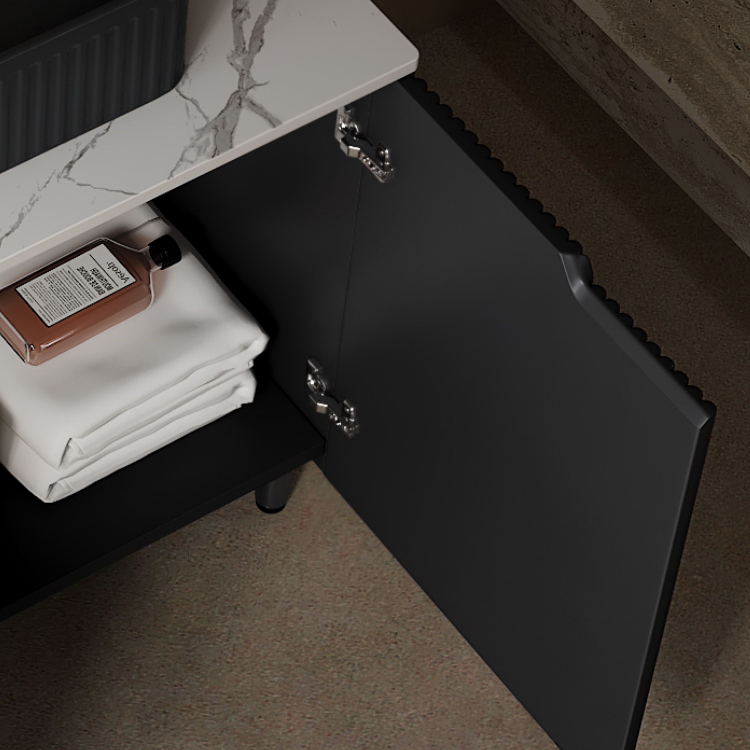 TURIO 30' Bathroom Vanity with Sink, Freestanding Bathroom Storage Cabinet with 2 Doors, Black Bowl Ceramic Basin with Stone Pattern and Carrara White Sintered Stone Countertop, No Faucet, Black Color main image 1