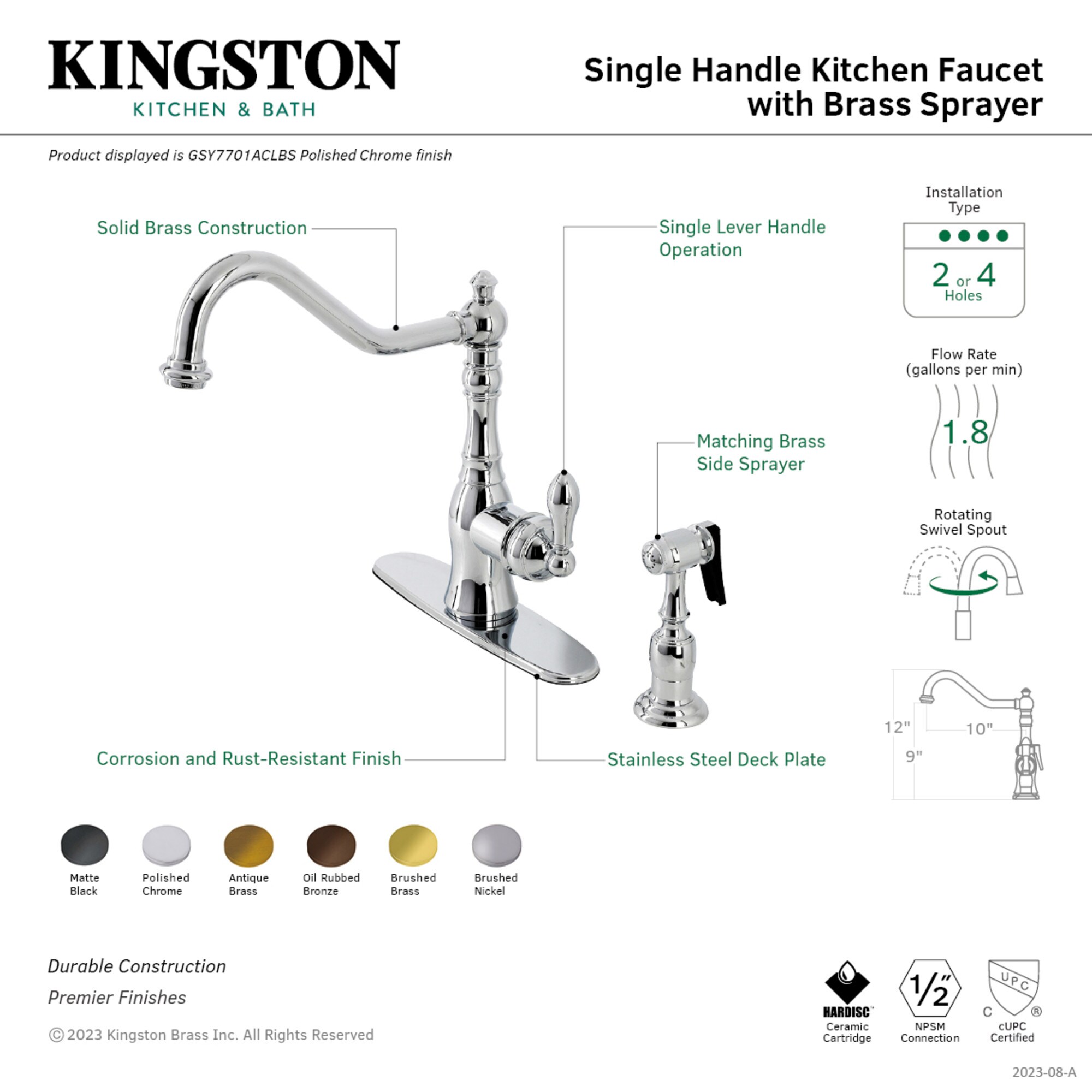 Kingston Brass American Classic Oil-Rubbed Bronze 1-Handle Deck-Mount High-Arc Handle Kitchen Faucet (Deck Plate Included)