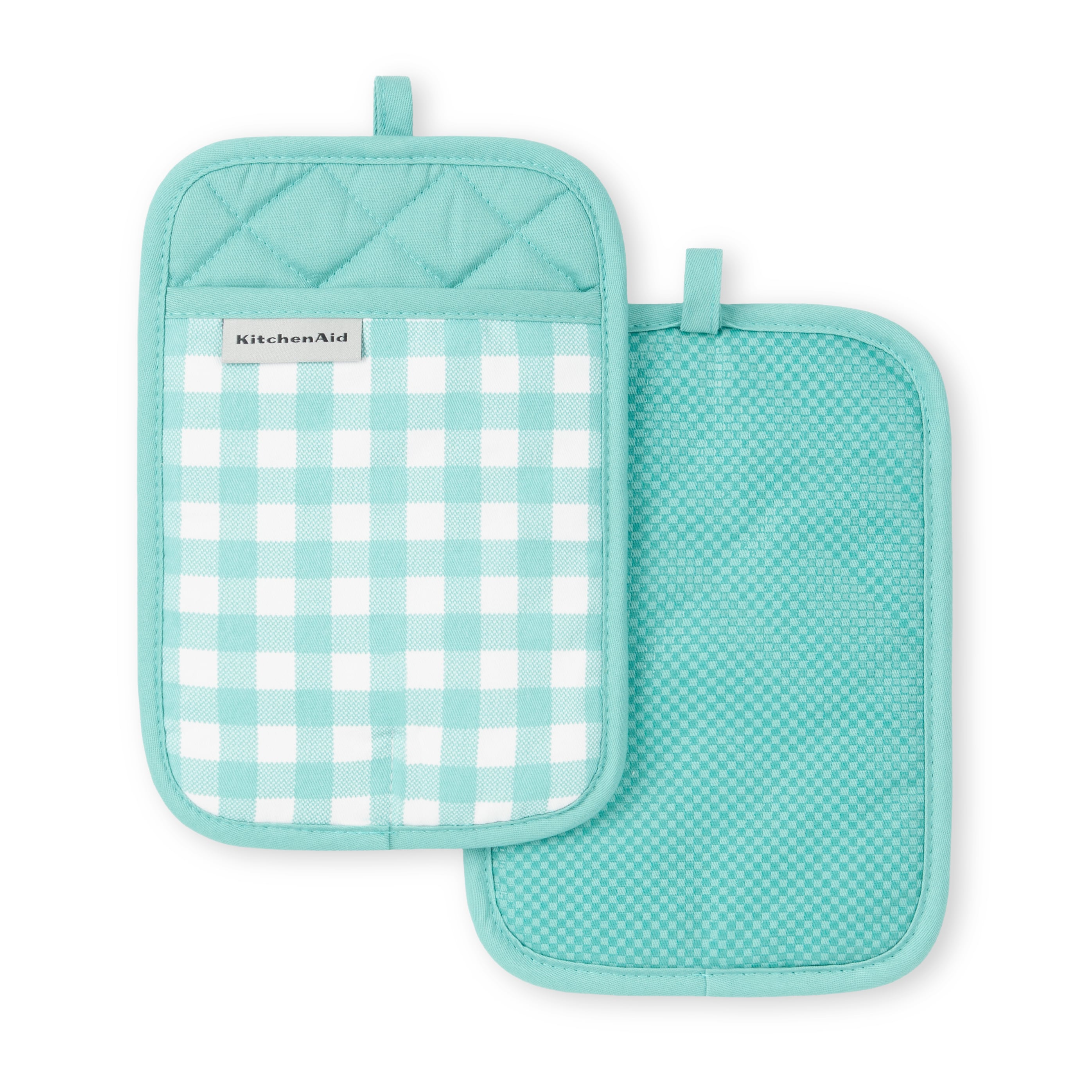 KitchenAid Gingham Pot Holders - Aqua Sky - Set of 2 - Durable  Heat-Resistant Cotton - Slip-Resistant Silicone Grip - 7-in x 10 in the  Kitchen Towels department at