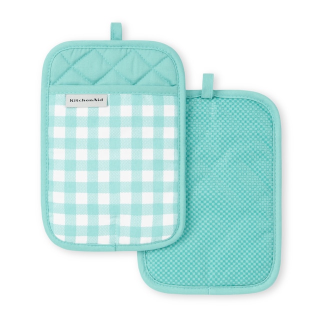 KitchenAid Gingham Pot Holders - Aqua Sky - Set of 2 - Durable  Heat-Resistant Cotton - Slip-Resistant Silicone Grip - 7-in x 10 in the  Kitchen Towels department at