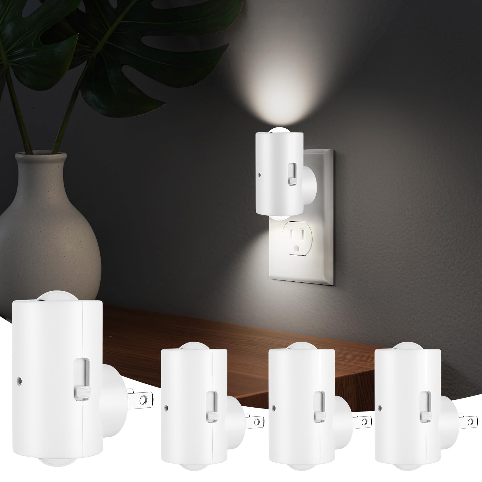 IUEST  LED Night Light Plug in with Adjustable Brightness and Dusk to Dawn Sensor for Bedroom Hallway Stairway Kitchen 4 Pack