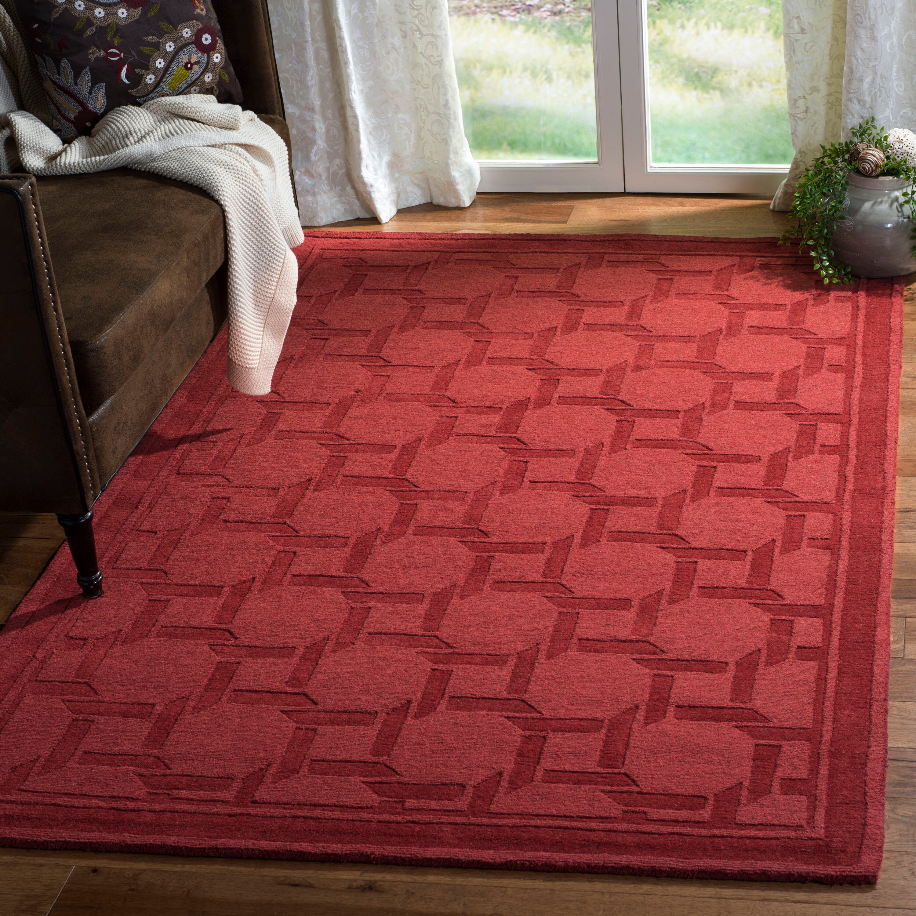 Sealing Wax Red Hand-Tufted Wool Geometric Area Rug 5' x 8'