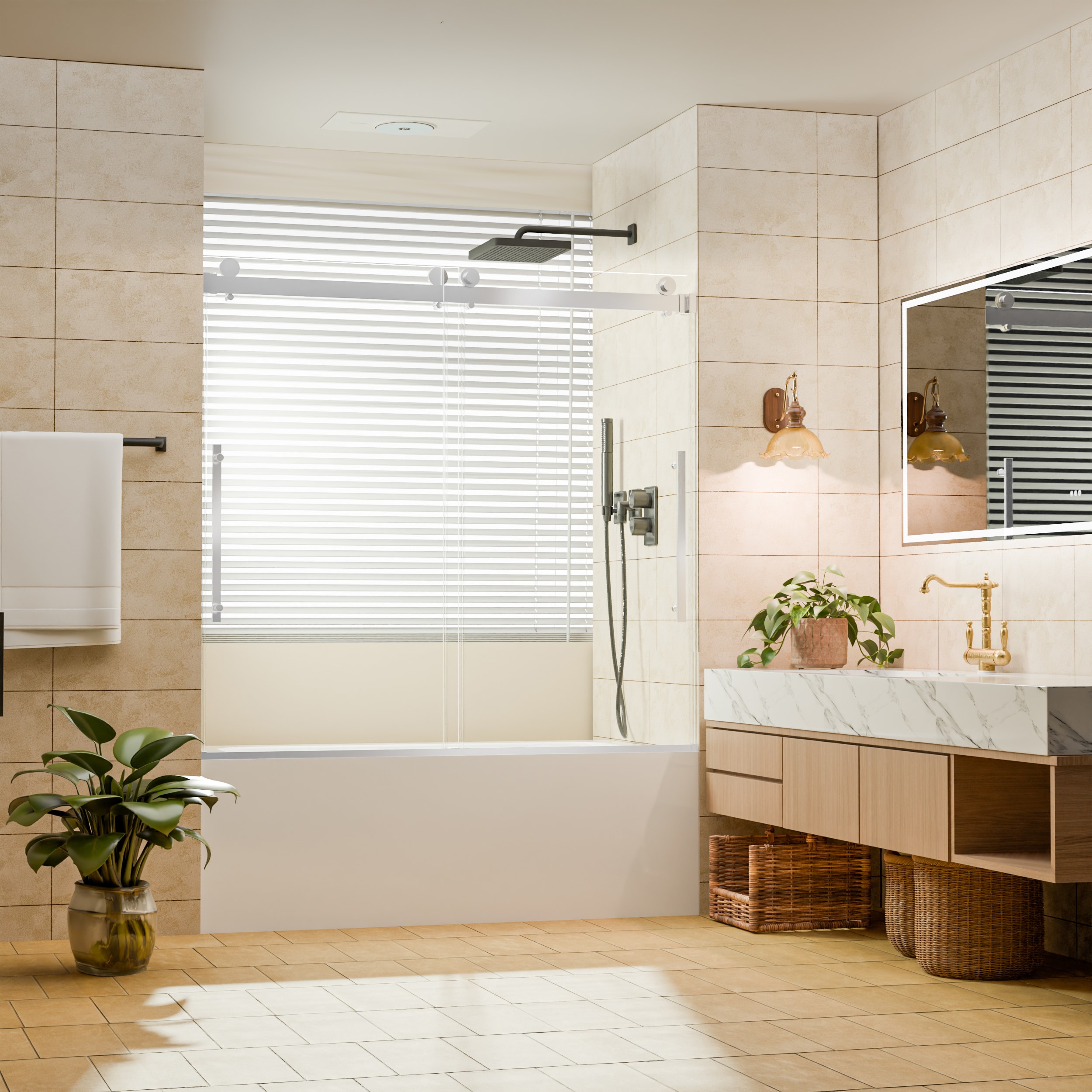 Velusian 56-60 in. W x 60 in. H Frameless Bypass Sliding Bathtub Door with 5/16 in. Clear Tempered Glass Chrome