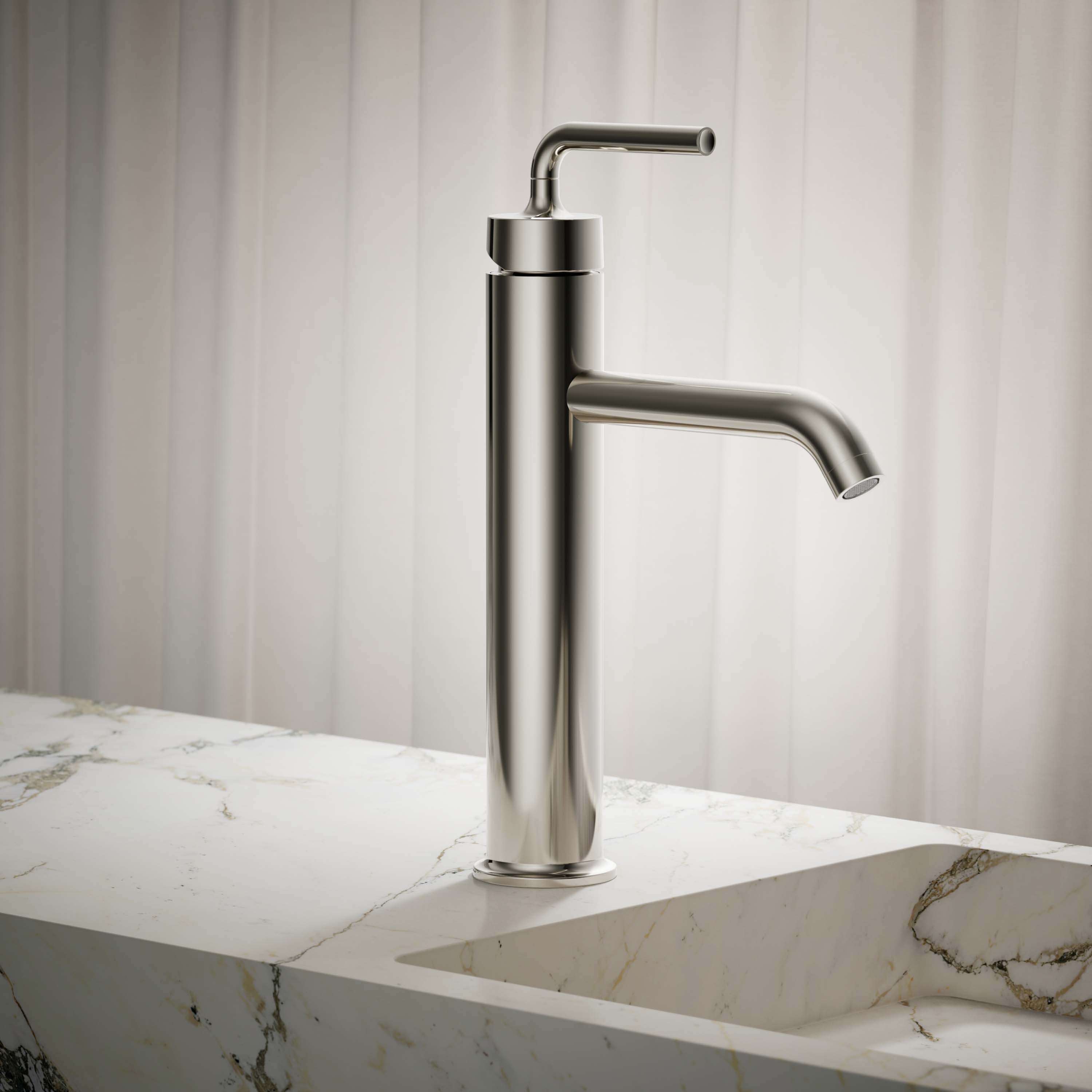 KOHLER 14404-4A-SN Purist Vibrant Polished Nickel Single hole 1-handle WaterSense Low-arc Commercial/Residential Handle Bathroom Sink Faucet with Drain