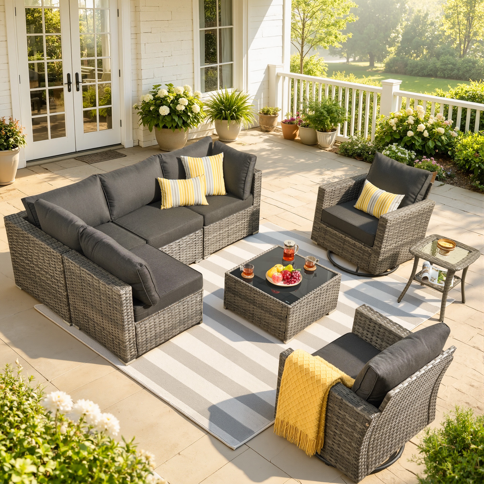 weaxty Kuuga Wicker Outdoor Sectional with Steel Frame and Cushions