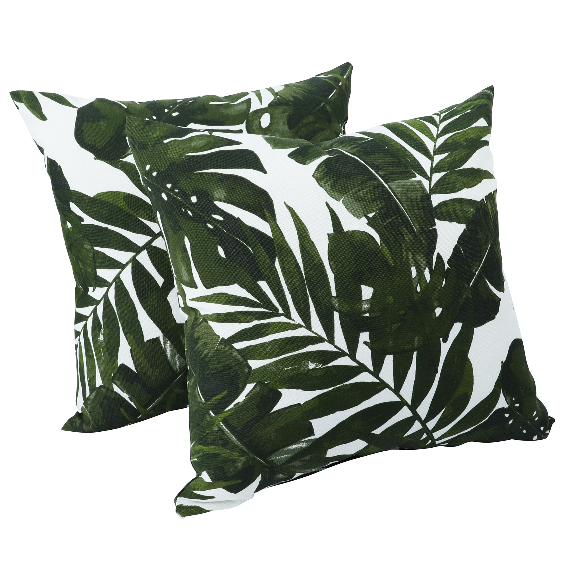 Mondawe - 2 -Pack Dark Green Leaf Square Waterproof Outdoor Throw Pillow