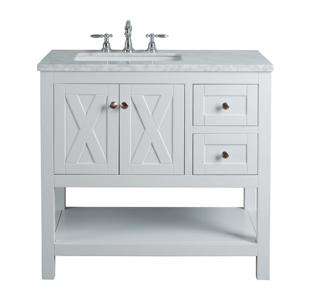 Stufurhome HD-1527W-36-CR 36-in White Undermount Single Sink Bathroom Vanity with Carrara White Natural Marble Top