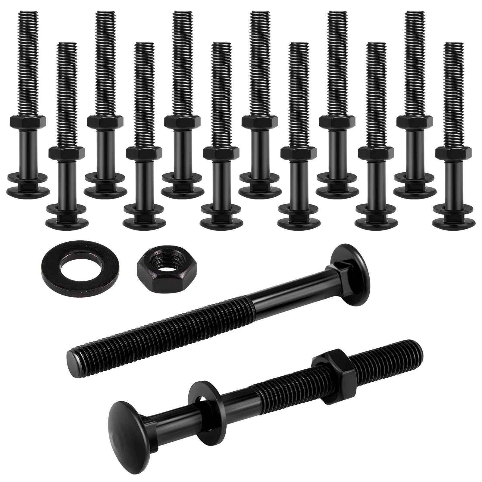 Vrbgify 12 Sets 3 8 x 4 Inch Black Carriage Bolt Kit Galvanized Carriage Bolt Set Includes Rust Resistance Washers and Nuts for Fastening #LVG0731V023