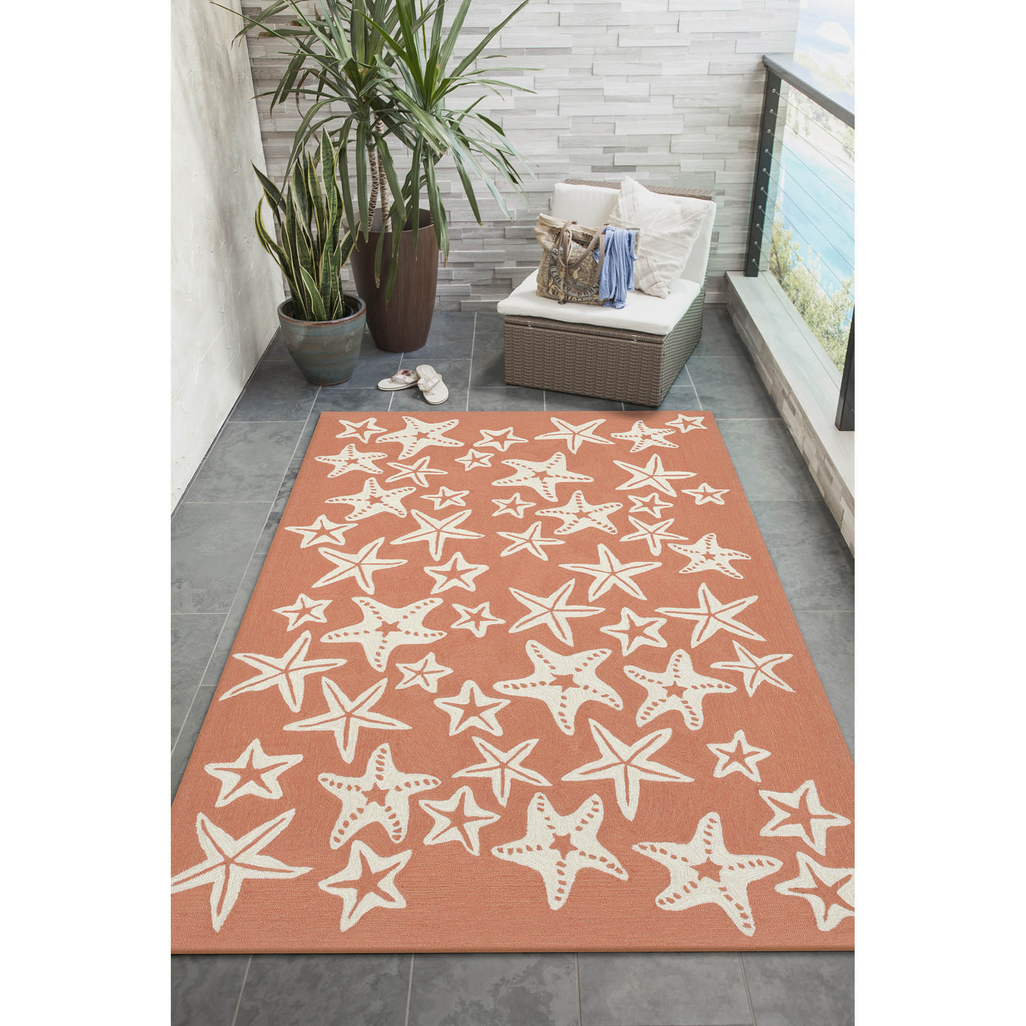 Liora Manne CAP57166718 Capri 5 x 8 (ft) Tufted Polyester Coral Rectangular Indoor/Outdoor Coastal Area rug