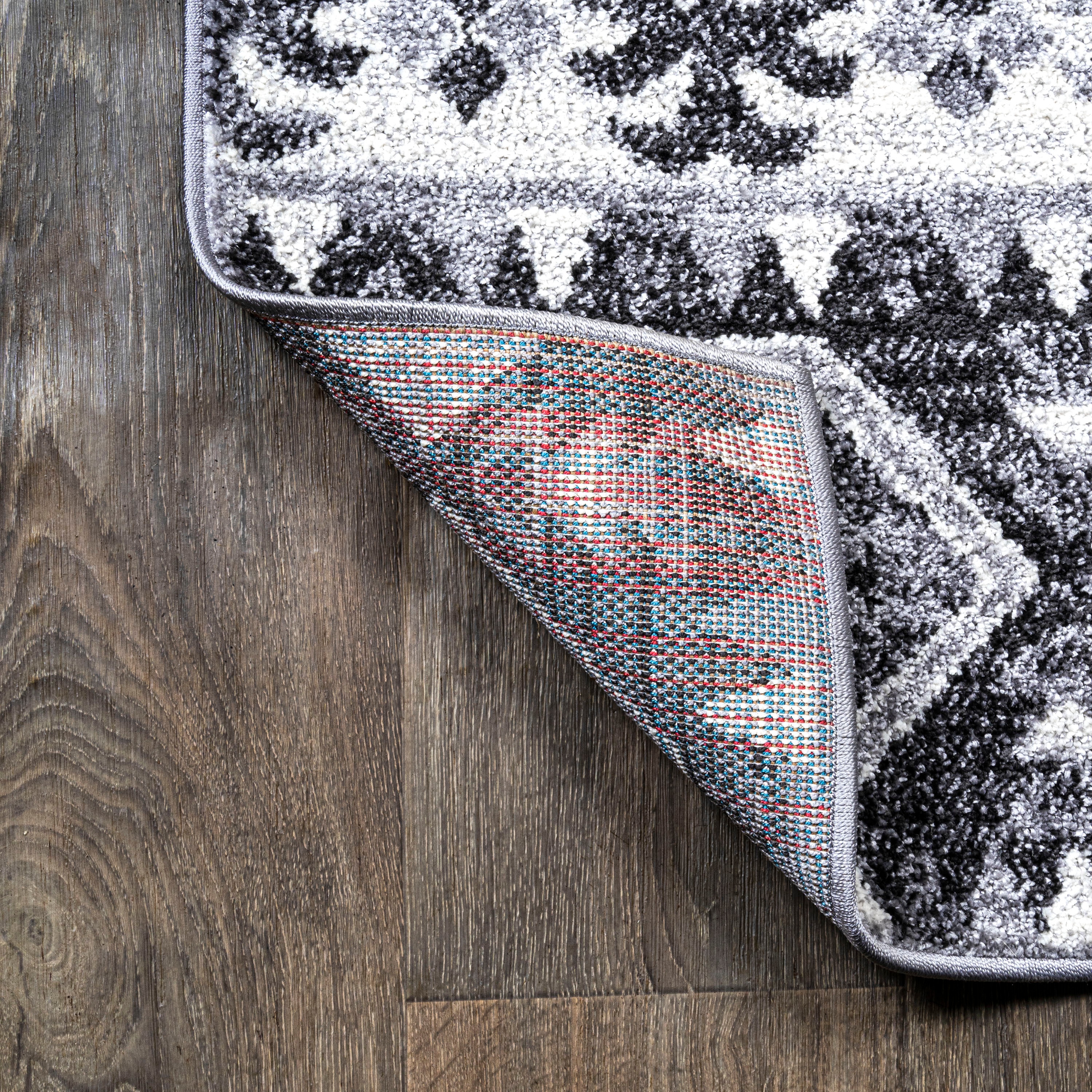 Charcoal and Ivory Distressed Geometric Synthetic Area Rug