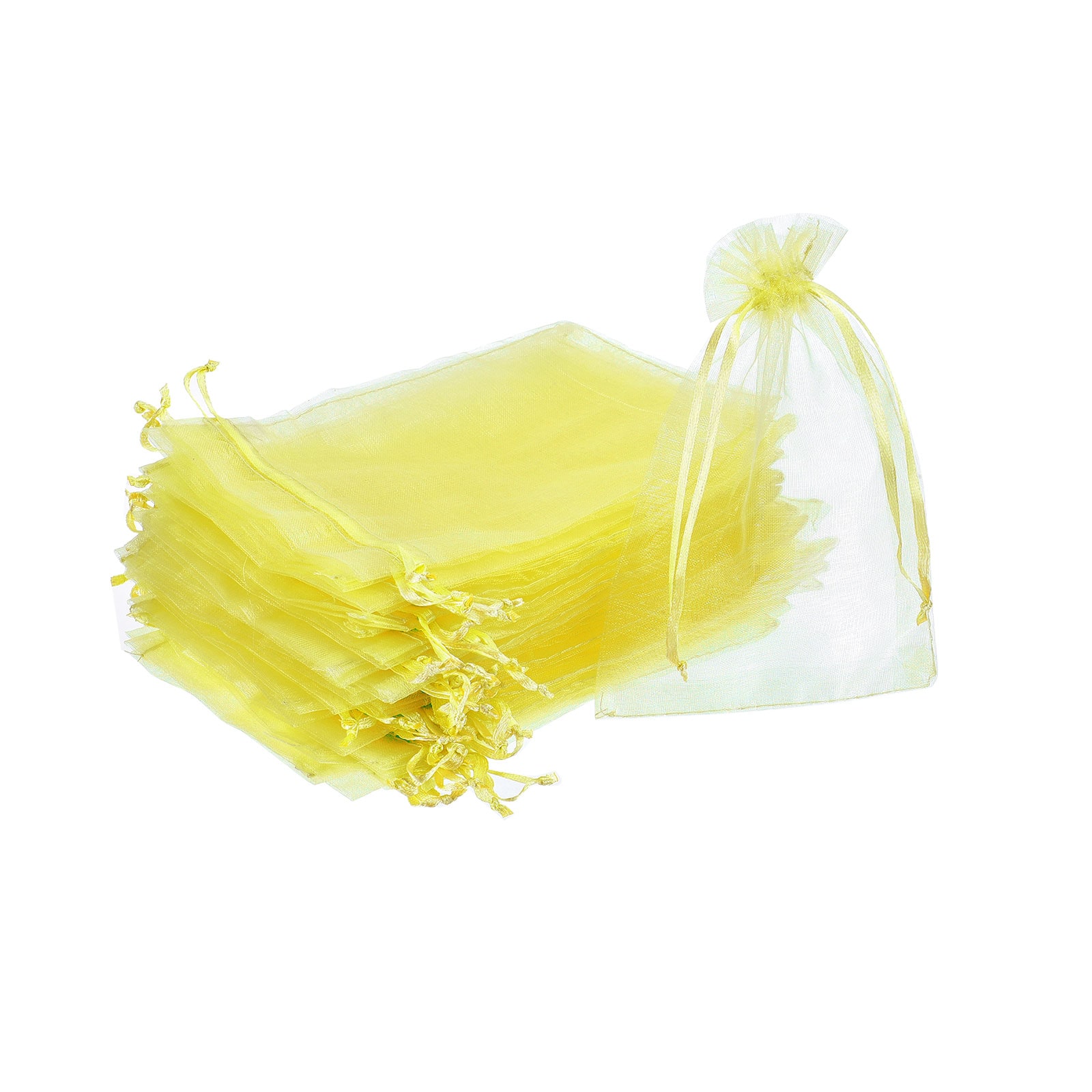 Unique Bargains 100pcs Organza Bags 2 x 3-Inch Drawstring Favor Pouches Sheer Mesh Bag for Gift Jewelry Wedding Party Christmas Candy Yellow