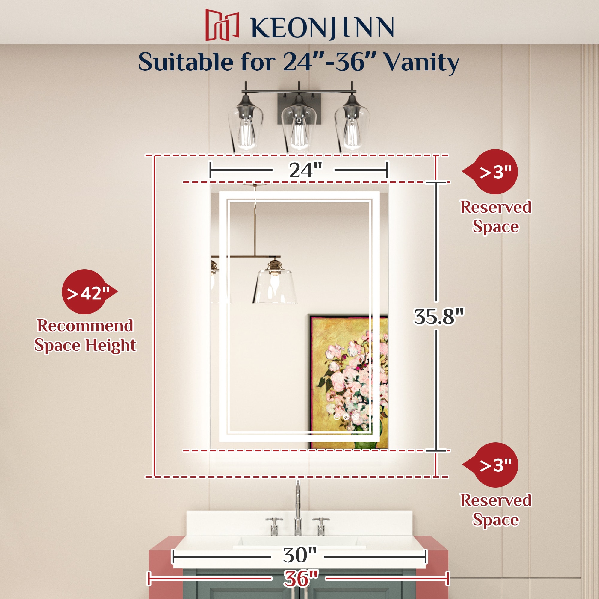 Keonjinn LW-JZ-ZBGSSW-6191 Framed-Bath-Mirrors - View #3