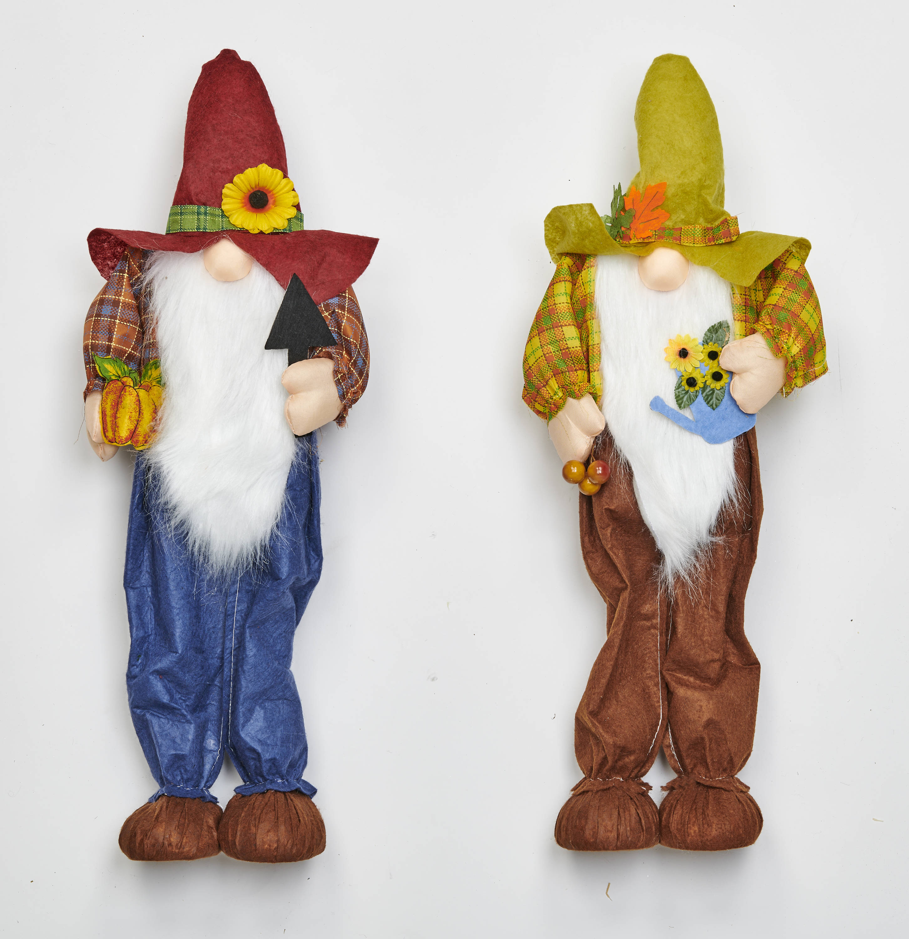 24" Red and Blue Standing Scarecrow Gnome Set