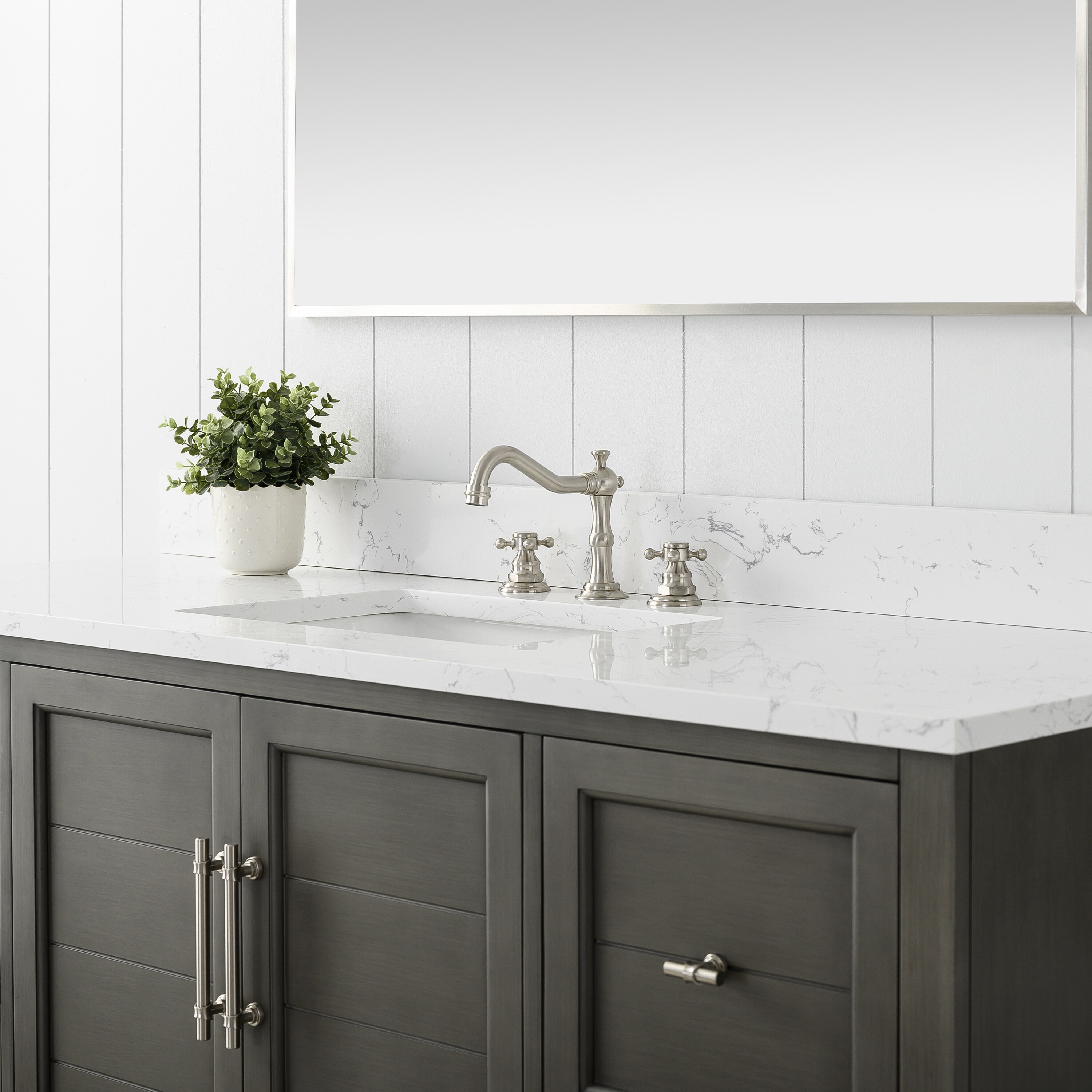 Silver Grey 60" Double Sink Bathroom Vanity with Quartz Top