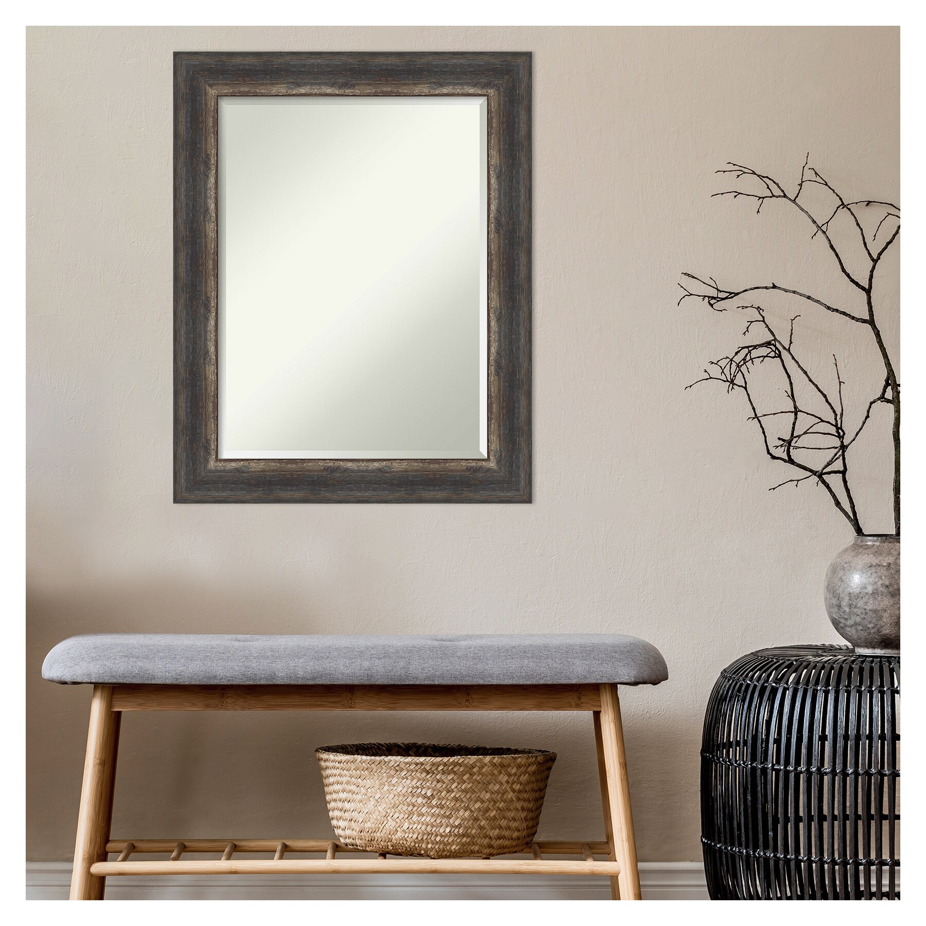 Bronze and Wood Rustic Full Length Rectangular Wall Mirror