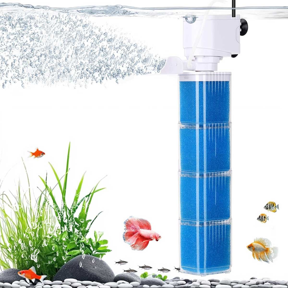 Aoibox 4 in 1 Aquarium Power Filter Multi Stage Filtration Adjustable ...