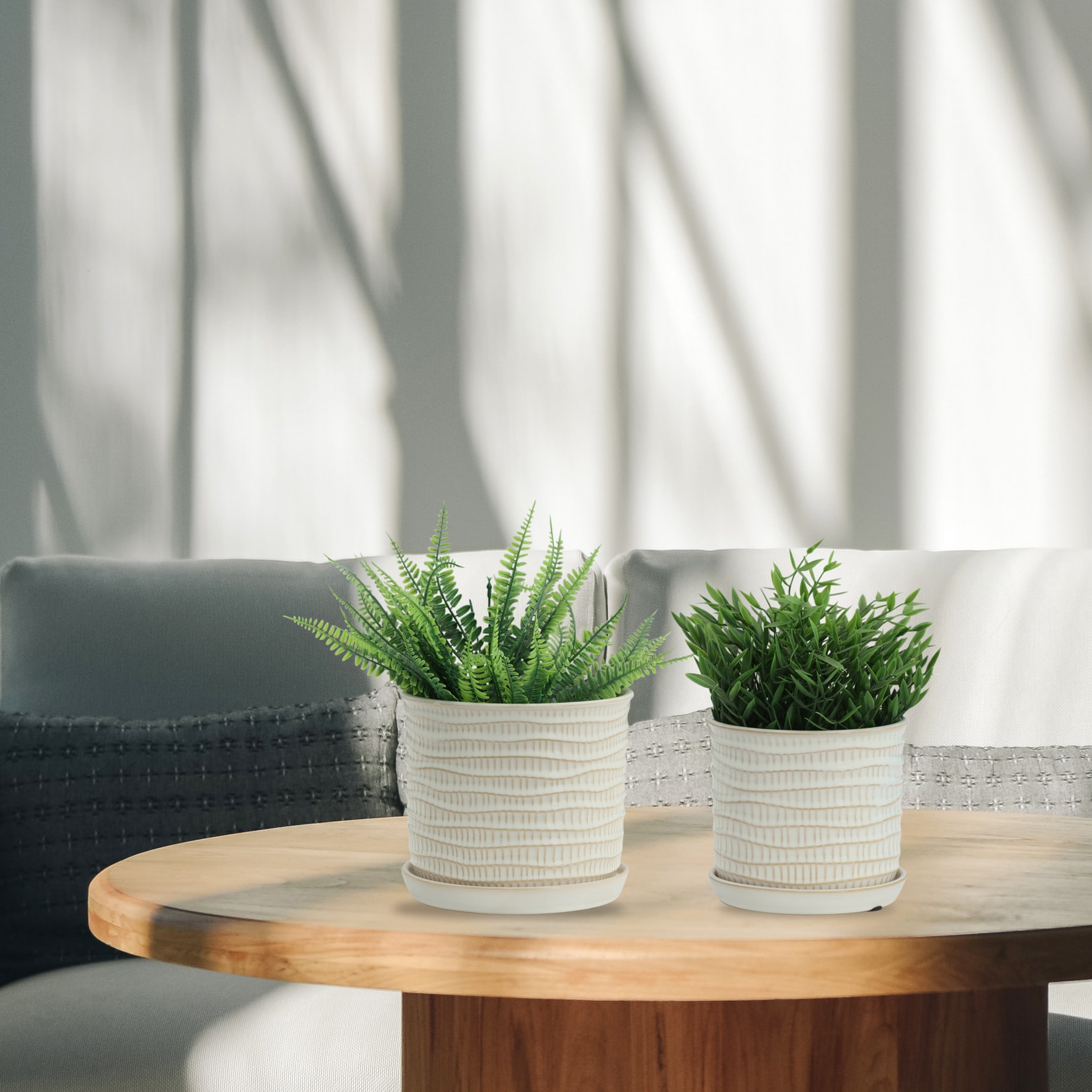 Sagebrook Home 14807-09 Round 8.0-Inches W Small Off-white Ceramic Indoor/Outdoor Planter with Drainage Holes Attached Saucer