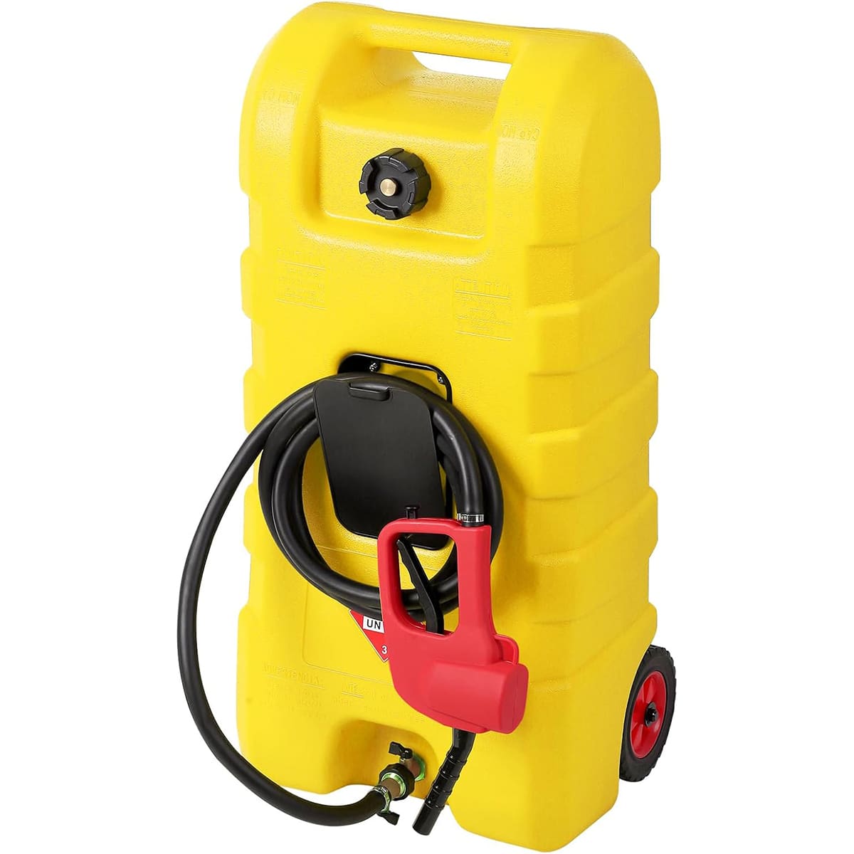 Qeetex GWPAU-0J2F31HT 15 Gallon Portable Fuel Caddy 10FT Hose Siphon Pump Gasoline Diesel Storage Tank On Wheels For Cars Boats ATVs Lawnmowers Easy Transport Gas Container With Shut Off Valves yellow