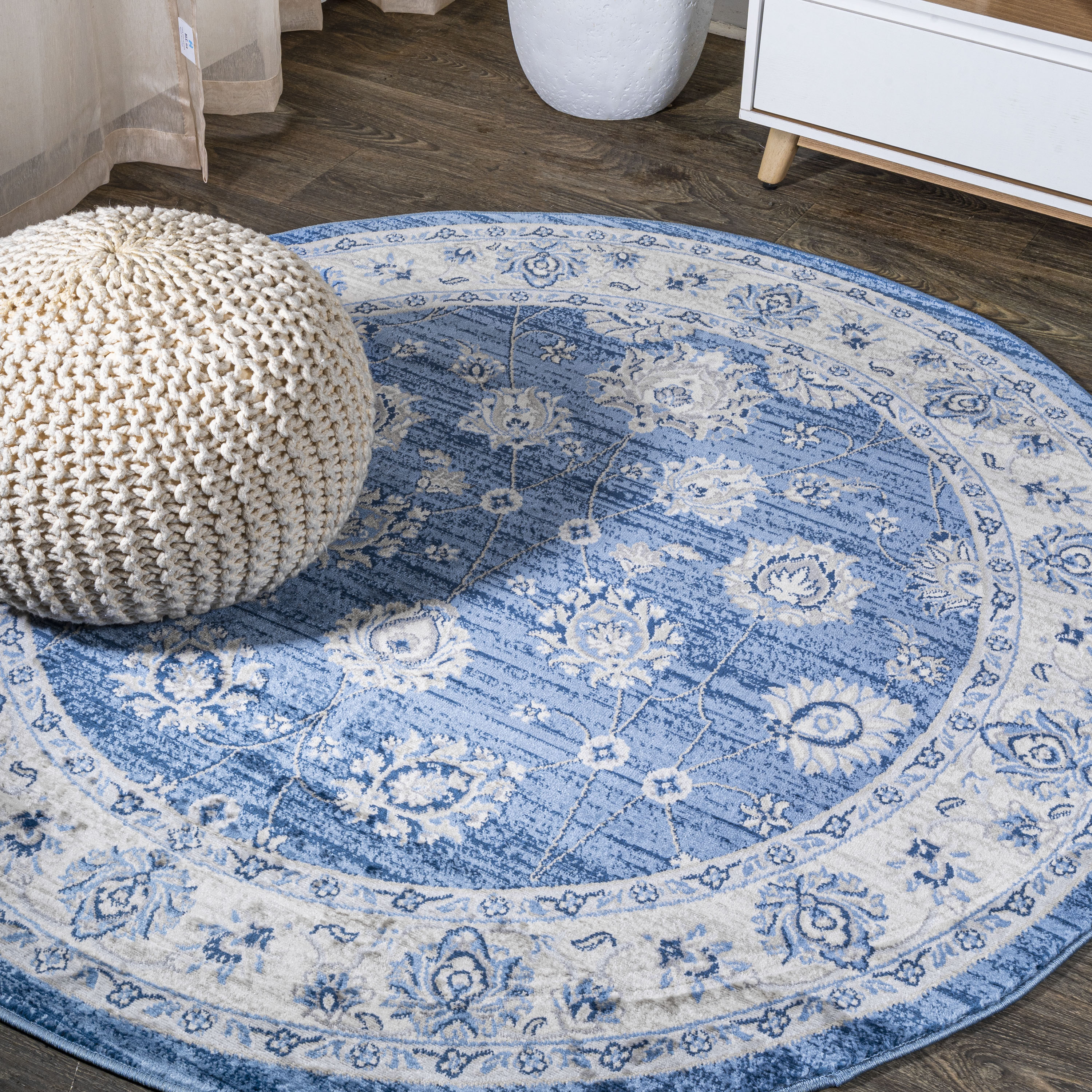 JONATHAN  Y MDP101E-6R MODERN PERSIAN Vintage Moroccan 6 x 6 (ft) Loomed Polypropylene Blue/Ivory Round Indoor Medallion Persian Area rug